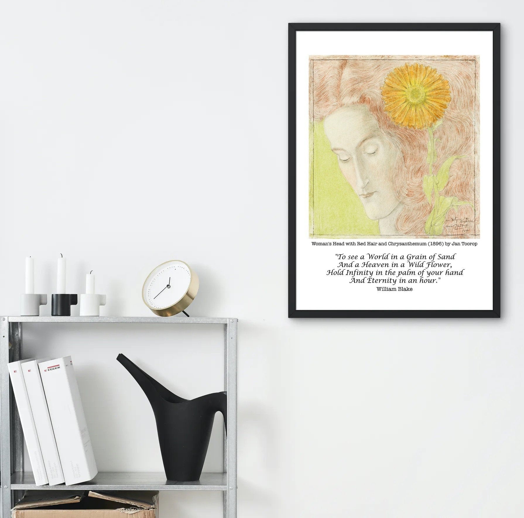 William Blake Grain of Sand Quote, Jan Toorop Fine Art Print - Woman with Chrysanthemum