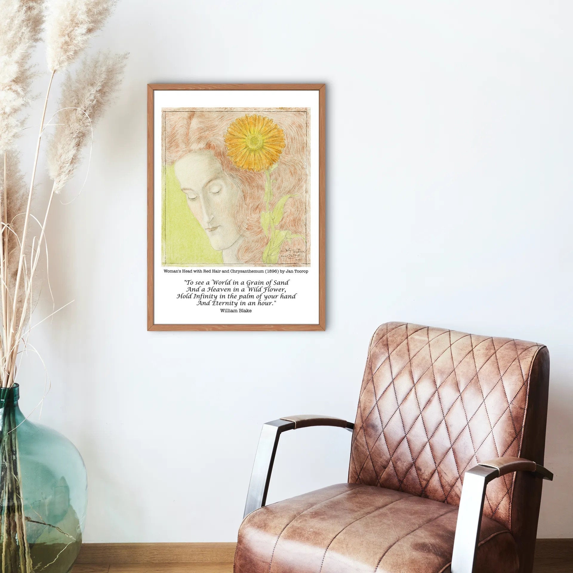 William Blake Grain of Sand Quote, Jan Toorop Fine Art Print - Woman with Chrysanthemum
