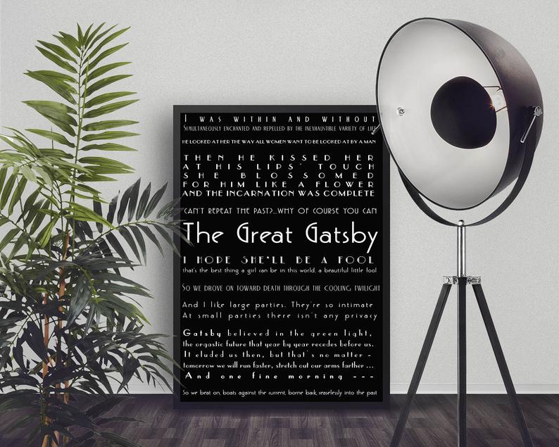 The Great Gatsby Quote Print, Literary Art Poster, F Scott Fitzgerald Unframed Art in black & white - BookQuoteDecor