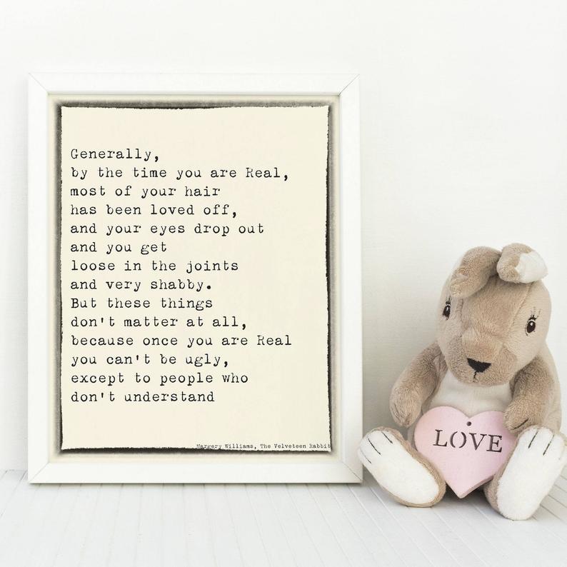 Velveteen Rabbit Quote Print, Margery Williams Wall Art for Nursery or Kids Room Decor - BookQuoteDecor