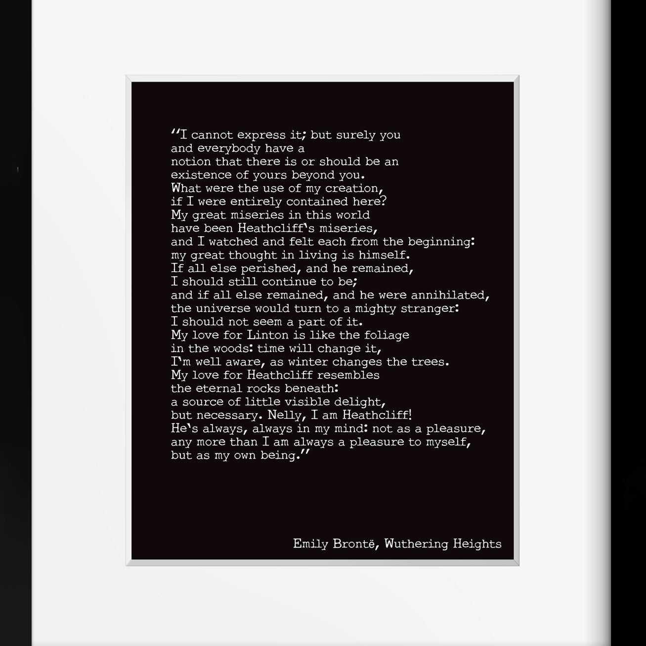 Wuthering Heights Print, Emily Bronte Living Room Decor, Romantic Book Quote Typography Wall Decor, My Love for Heathcliff Unframed Print - BookQuoteDecor