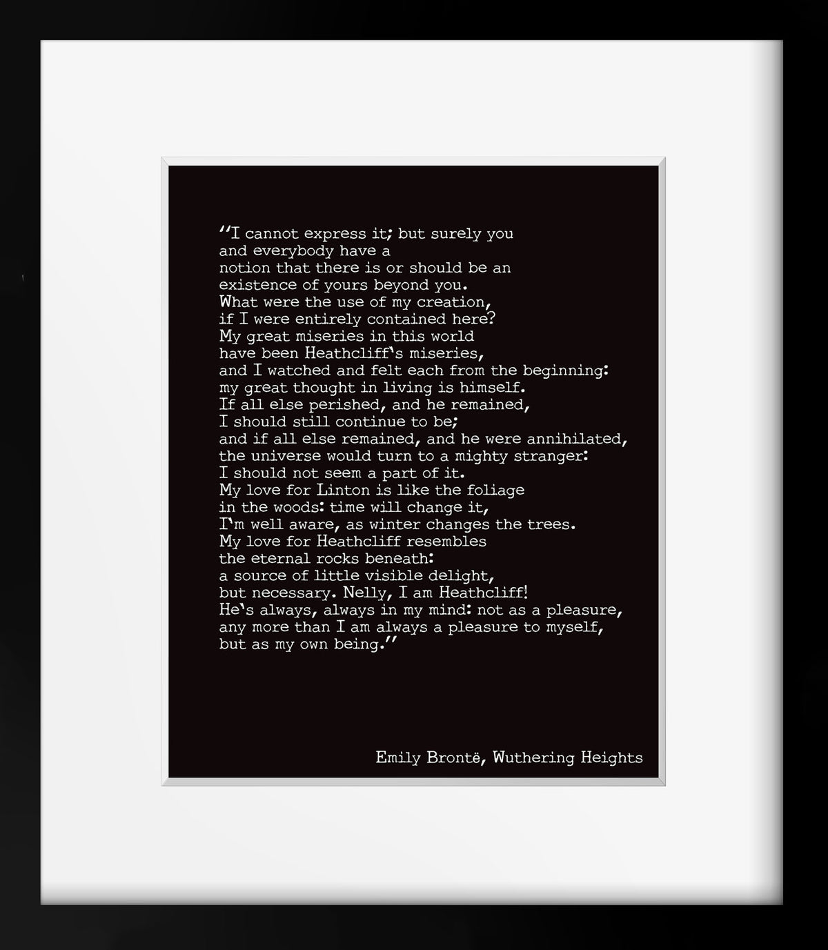 Wuthering Heights Print, Emily Bronte Living Room Decor, Romantic Book Quote Typography Wall Decor, My Love for Heathcliff Unframed Print - BookQuoteDecor