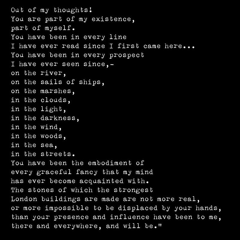Charles Dickens Romantic Wall Art Quote Print in Black and White Unframed, Great Expectations Part Of My Existence