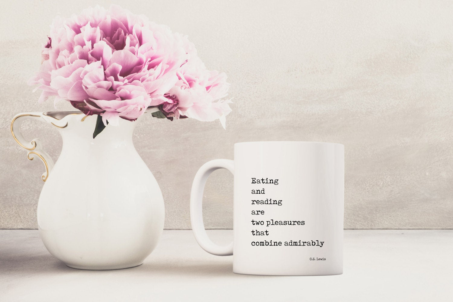 Eating & Reading Are Two Pleasures That Combine Admirably CS Lewis Tea or Coffee Mug, Reading Quote Mug for Book Lovers