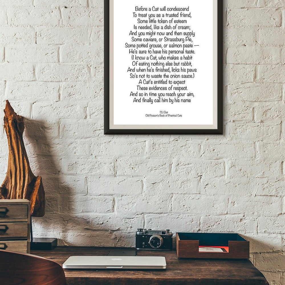 TS Eliot Art Cat Poem, Old Possum's Book of Practical Cats Wall Art Print, Unframed Cat Lover Quote, cat lovers decor - BookQuoteDecor