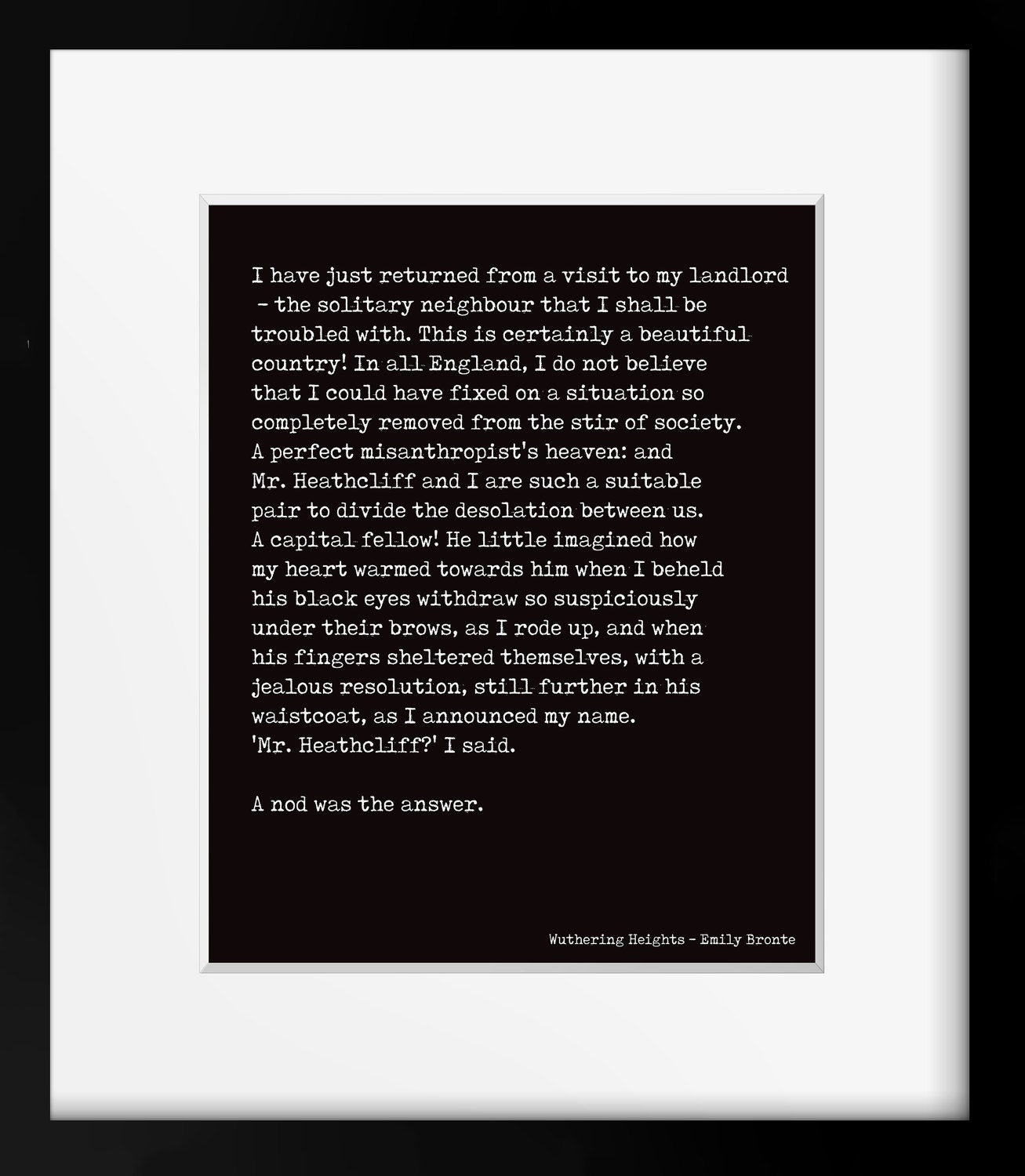Emily Bronte Art Wall Decor, Wuthering Heights Print opening lines
