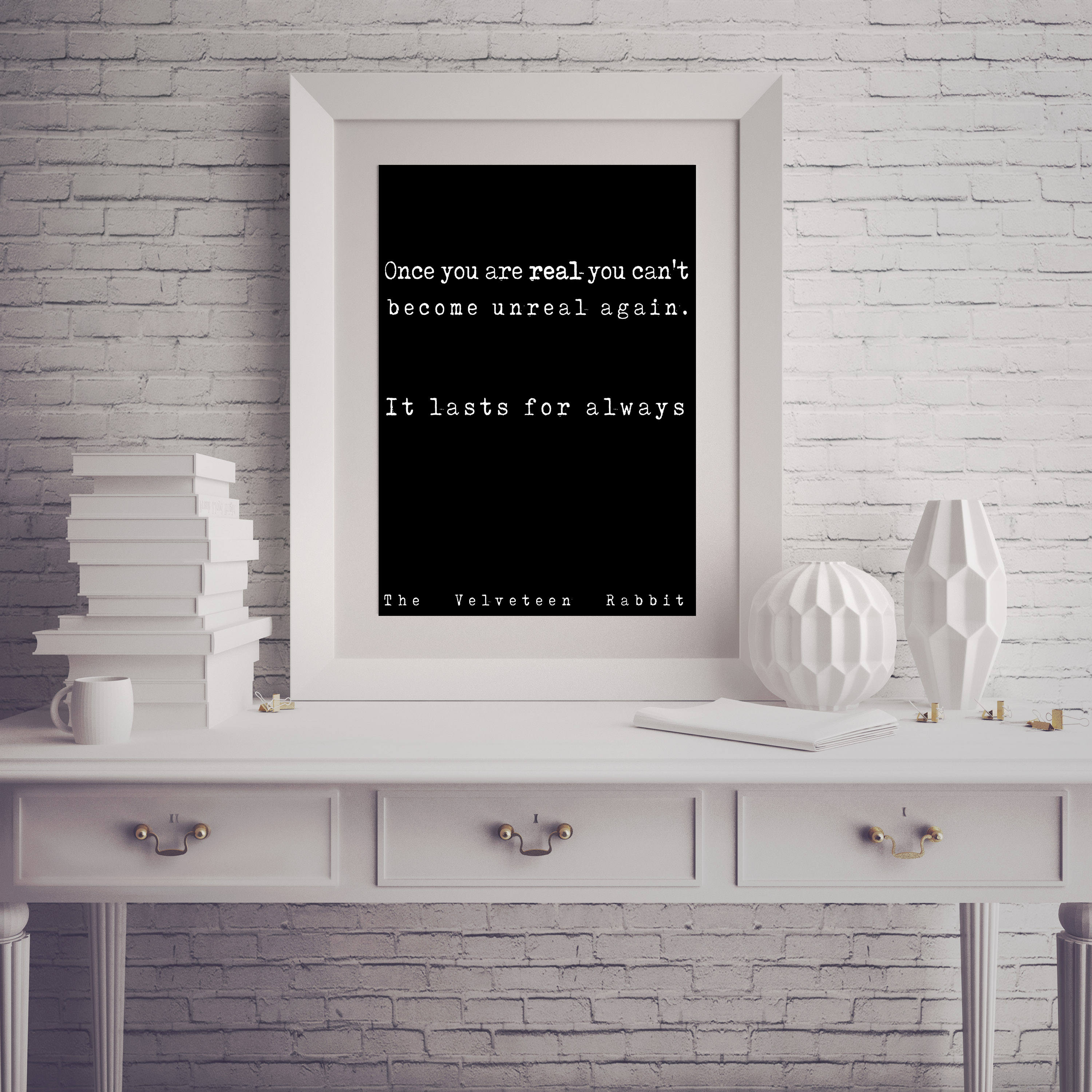 Nursery Decor Velveteen Rabbit quote, Kids Room Decor, Black & White Nursery Prints, Book Quote Print Once you are real, Margery Williams - BookQuoteDecor