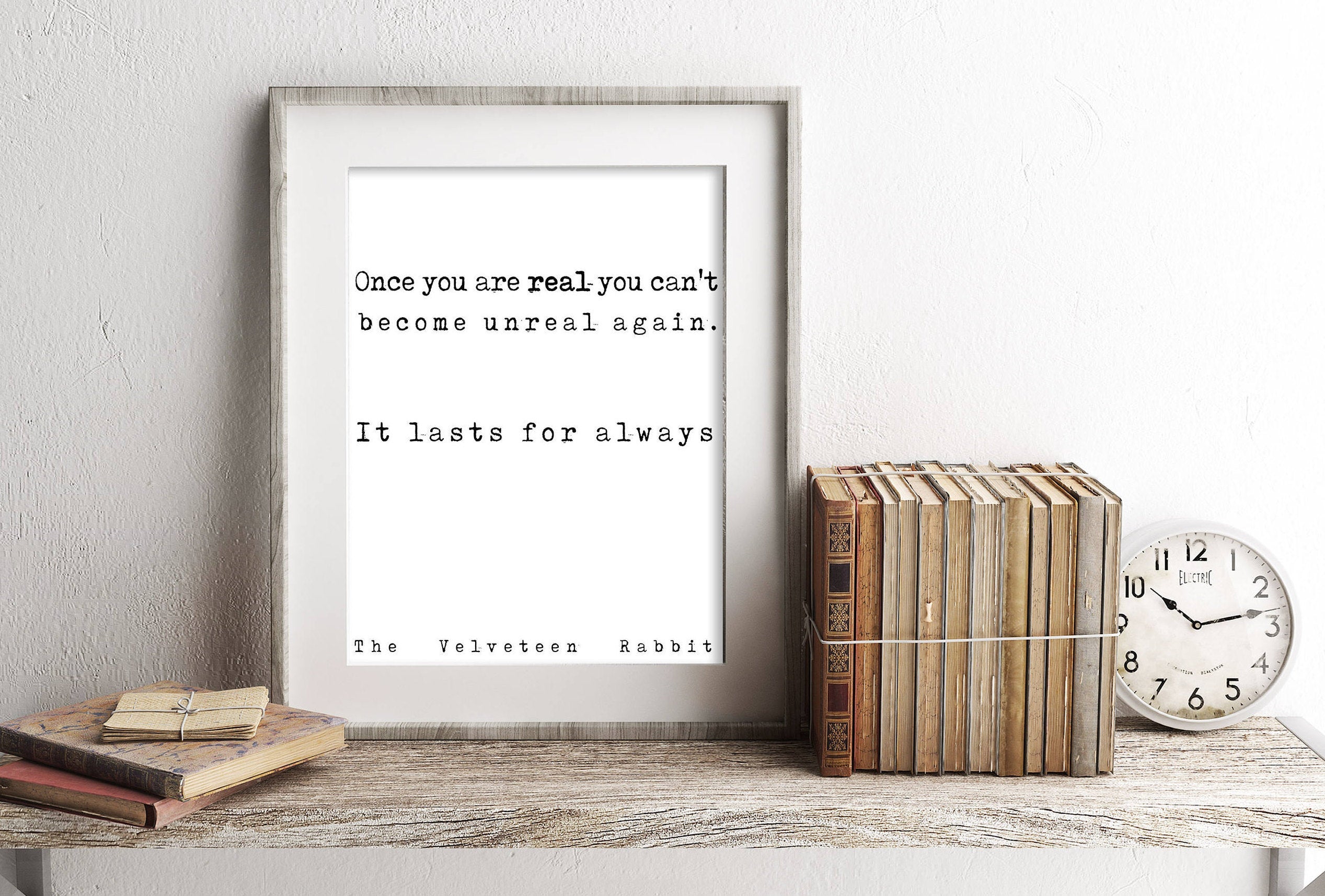 Nursery Decor Velveteen Rabbit quote, Kids Room Decor, Black & White Nursery Prints, Book Quote Print Once you are real, Margery Williams - BookQuoteDecor