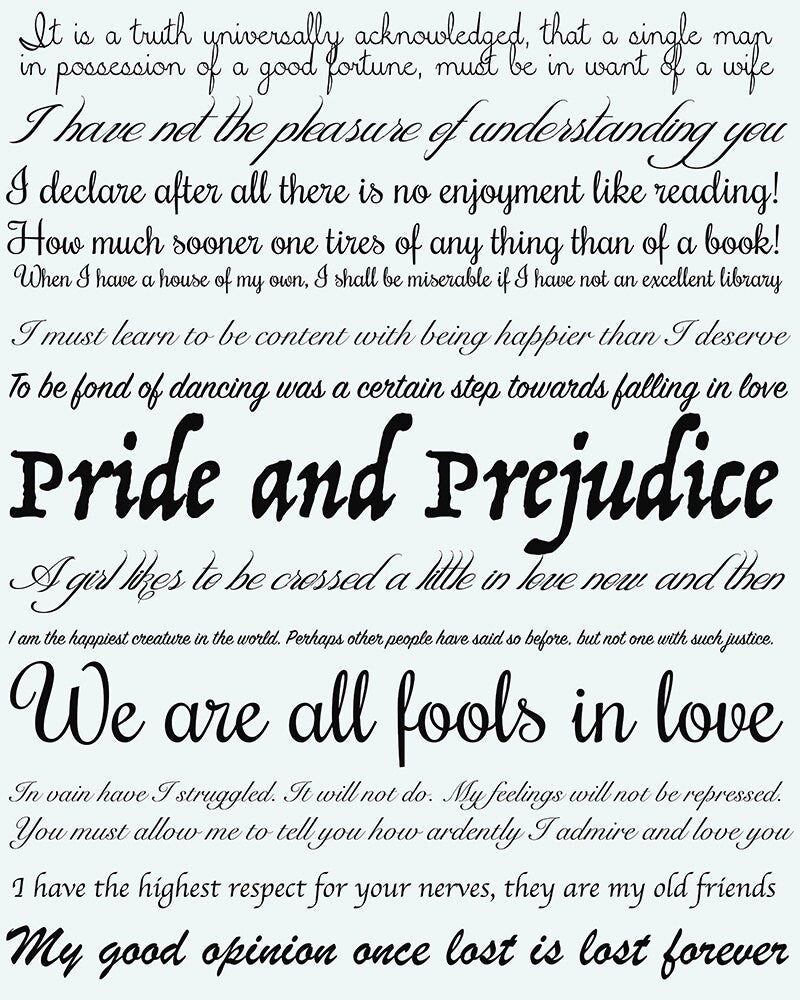 Printable Wall Art Pride & Prejudice Quotes, Jane Austen Instant Download Wall Decor