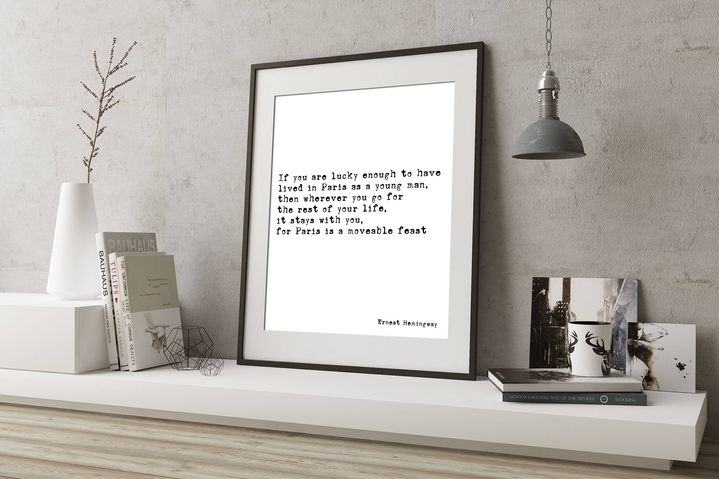 Paris Is A Moveable Feast Hemingway Quote Print, Book Quote Unframed Black & White Wall Art Prints
