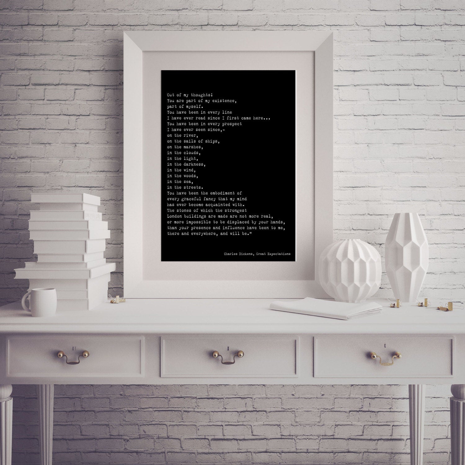 Charles Dickens Romantic Wall Art Quote Print in Black and White Unframed, Great Expectations Part Of My Existence