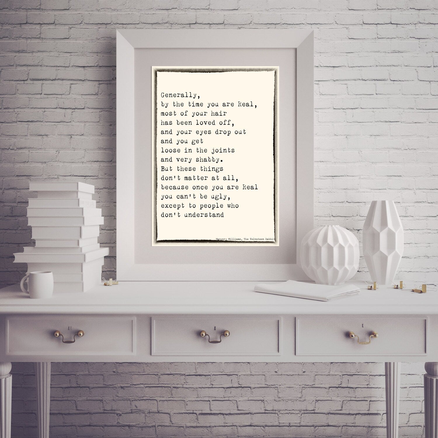By the Time You Are Real Velveteen Rabbit Quote Print, Margery Williams Wall Art for  Nursery or Kids Room Decor