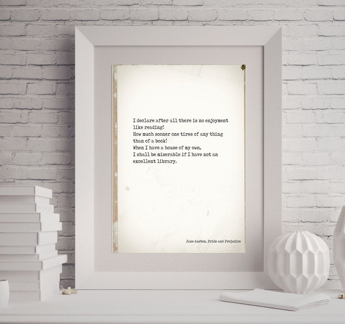 Pride and Prejudice Print, Reading Quote, Jane Austen Quote Art, No Enjoyment Like Reading Book Quote Print, Jane Austen Wall Art Unframed - BookQuoteDecor
