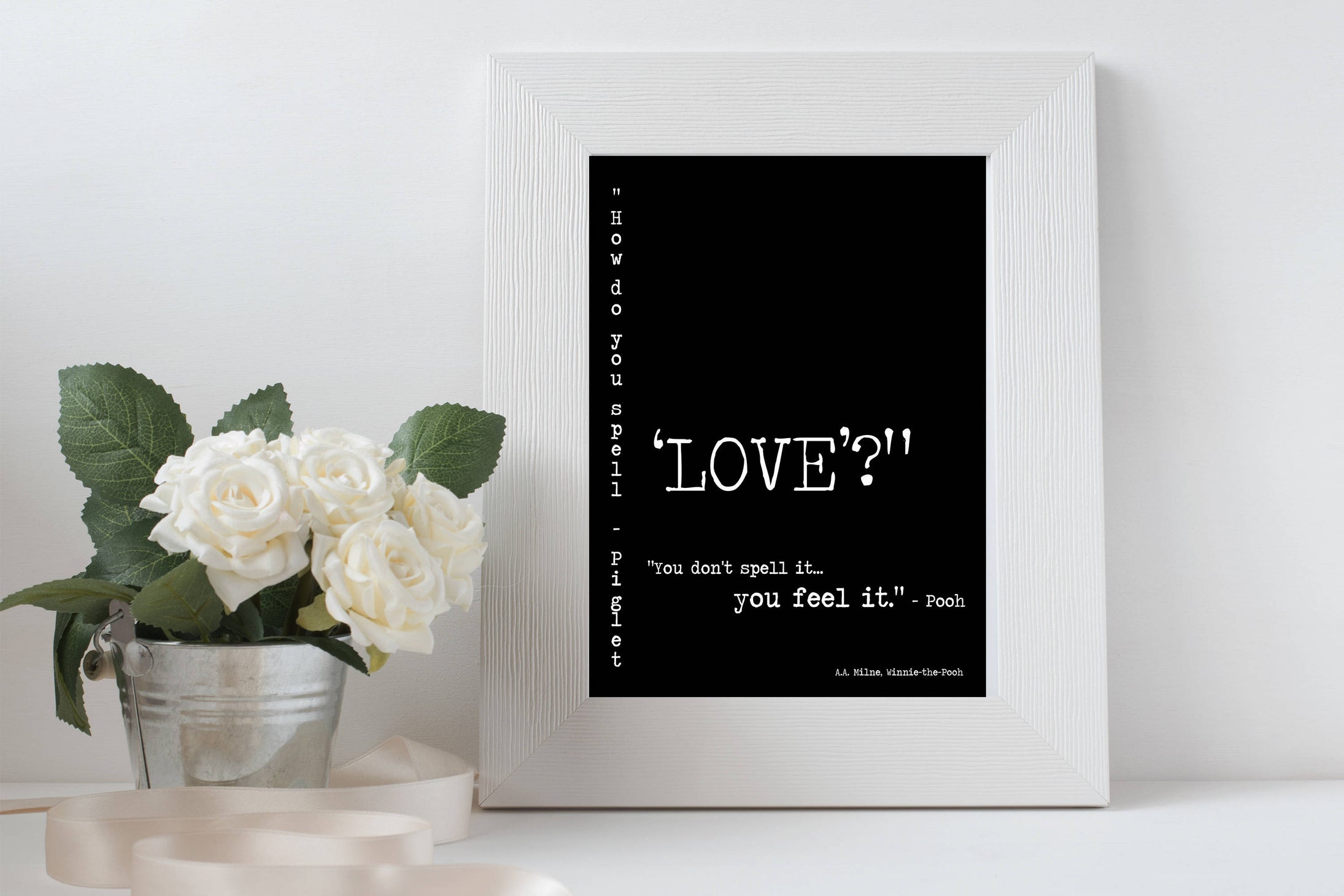 Pooh Quote Romantic Wall Print For Bedroom Decor Or Nursery Art, Winnie The Pooh Art, How Do You Spell Love Unframed - BookQuoteDecor