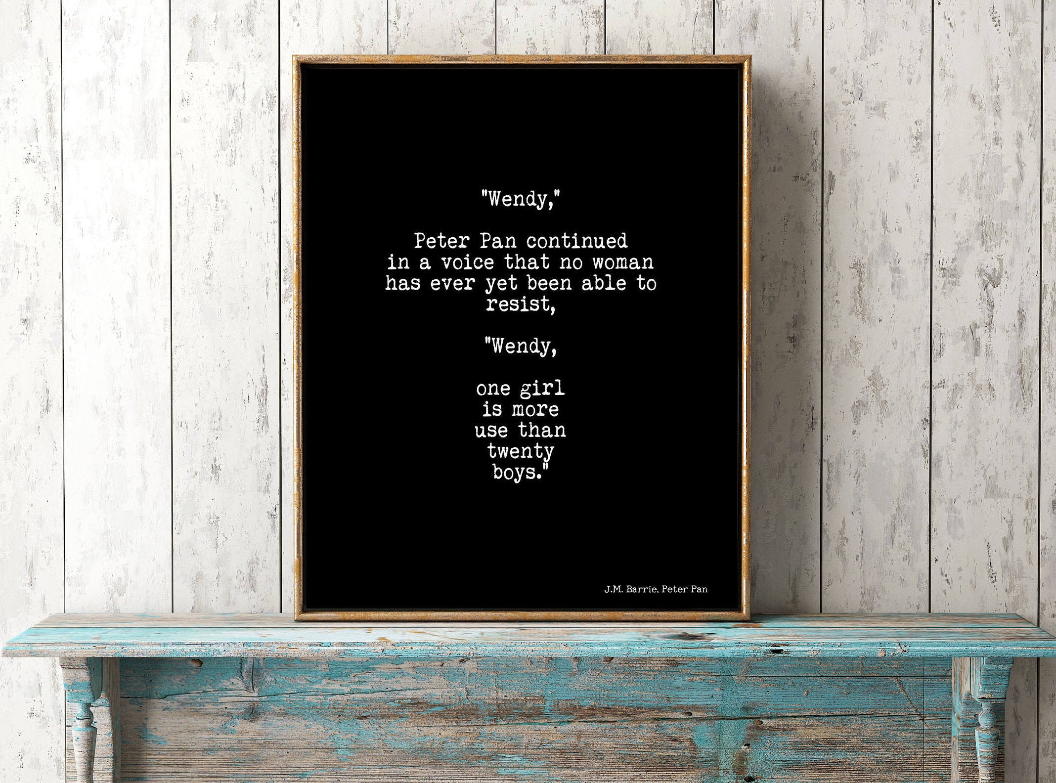 Peter Pan Quote Art Print, One Girl Is More Use Than Twenty Boys Girl Power Wall Art, Teen Room Decor, Unframed Print in Black And White - BookQuoteDecor