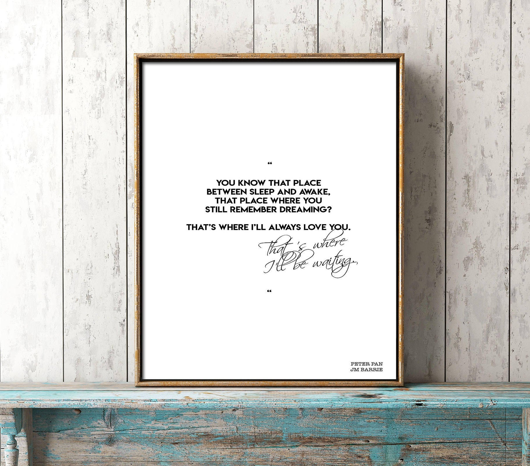 Peter Pan print, romantic wall art, bedroom decor, Peter Pan quote, black and white, I'll always love you Unframed - BookQuoteDecor