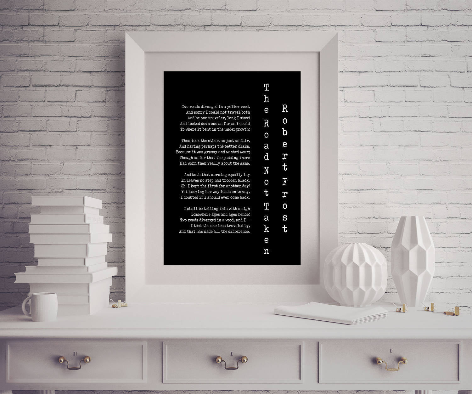 Robert Frost Quote Poetry Wall Art, Road Less Travelled Poem Poster, Two Roads Diverged Literary Gift Print, Poetry Print, Unframed - BookQuoteDecor