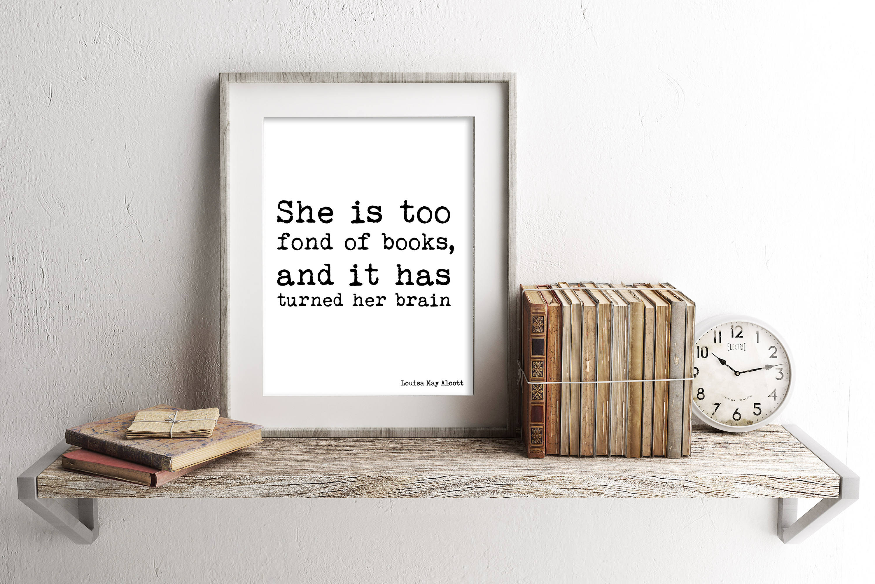 Too Fond of Books Wall Art Quote Print, Louisa May Alcott Little Women, Wall Decor Book Lover Gift Active