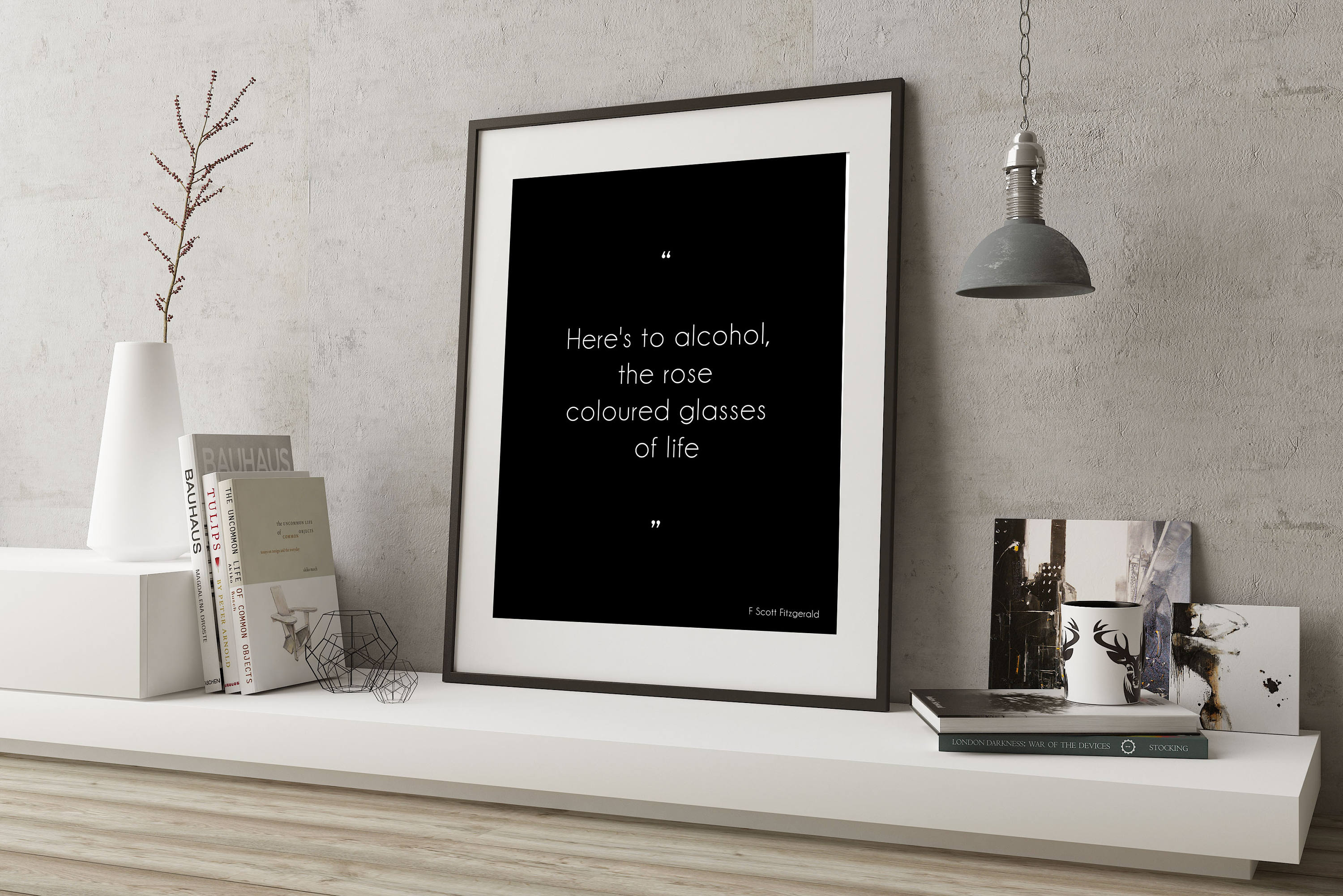 Here's To Alcohol F Scott Fitzgerald Quote Print Minimalist Black & White Wall Art Prints for Dining Room or Kitchen Wall Decor