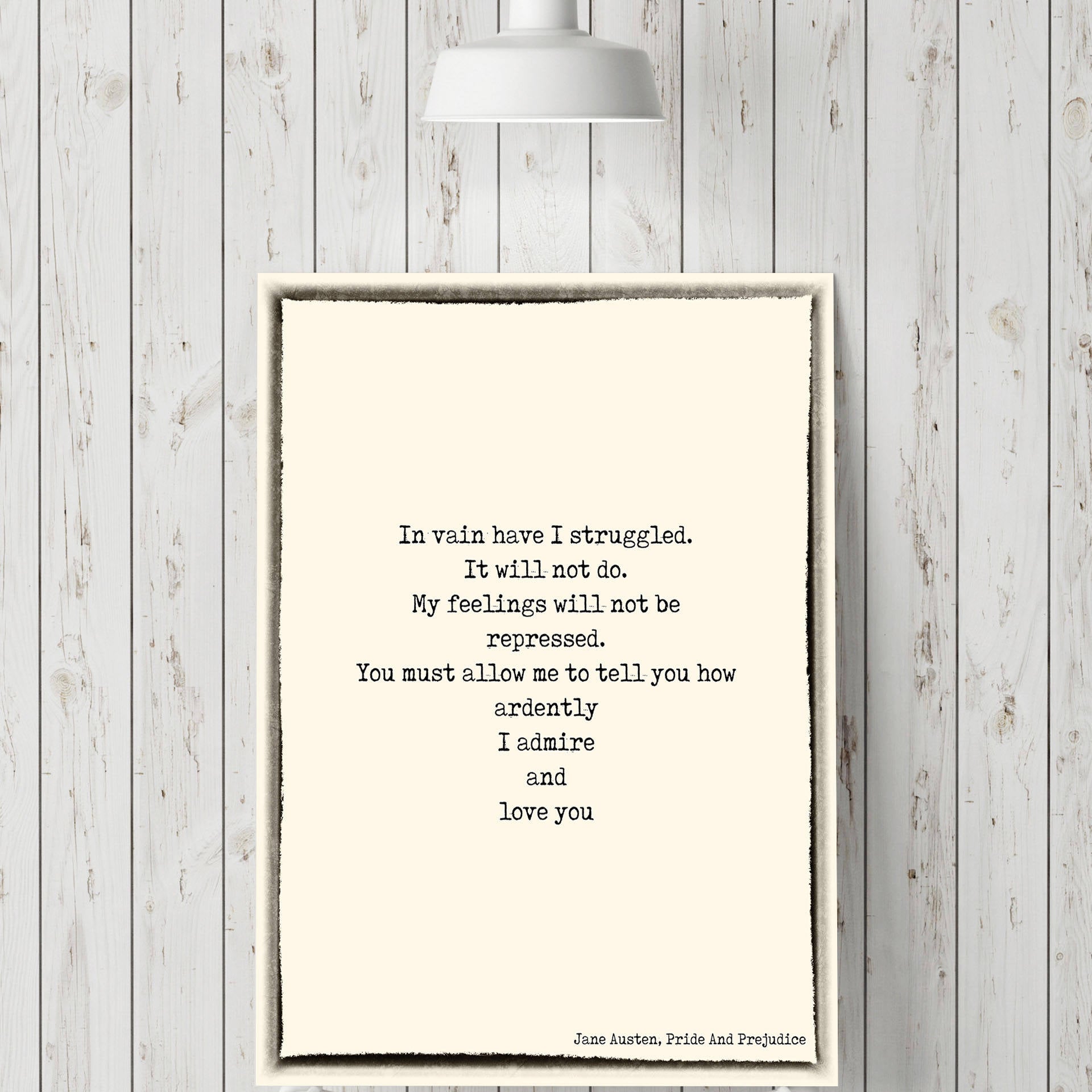 Pride and Prejudice Print, Love Quote, Jane Austen Quote Art, In vain I have struggled Book Quote Print, Jane Austen Wall Art Unframed - BookQuoteDecor