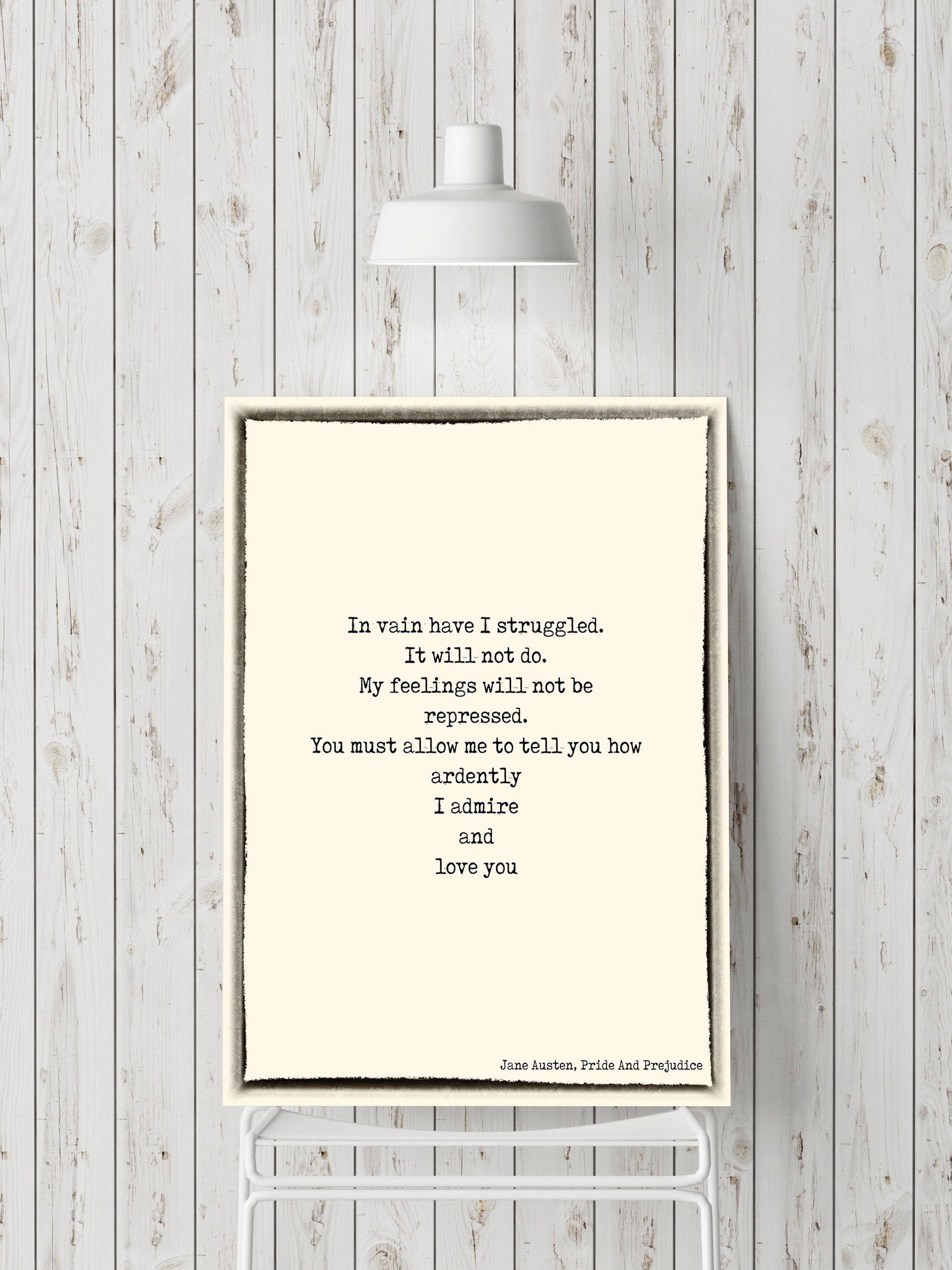 Pride and Prejudice Print, Love Quote, Jane Austen Quote Art, In vain I have struggled Book Quote Print, Jane Austen Wall Art Unframed - BookQuoteDecor