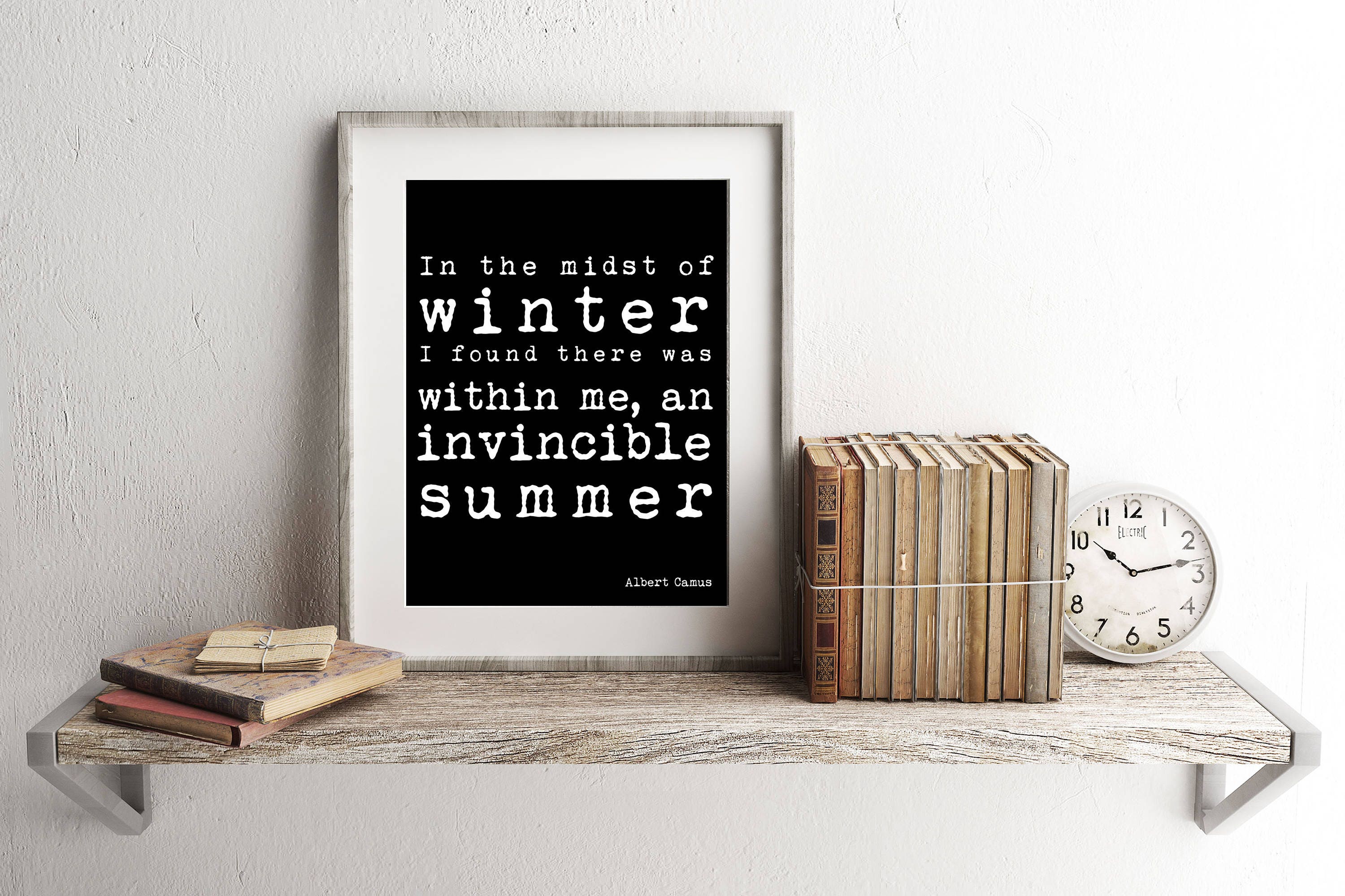 Albert Camus Quote Print, Invincible Summer Wall Art Print, Inspirational Black And White Home Decor