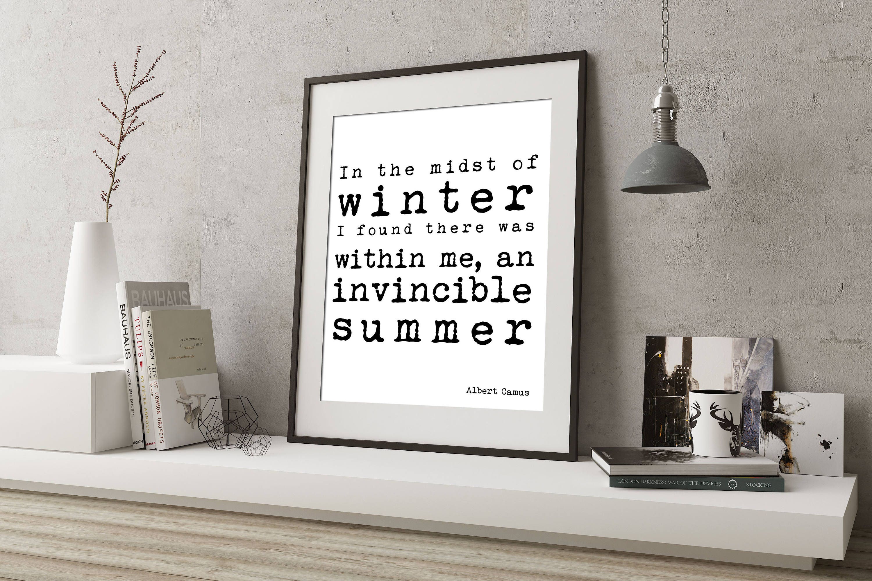Albert Camus Quote Print, Invincible Summer Wall Art Print, Inspirational Black And White Home Decor