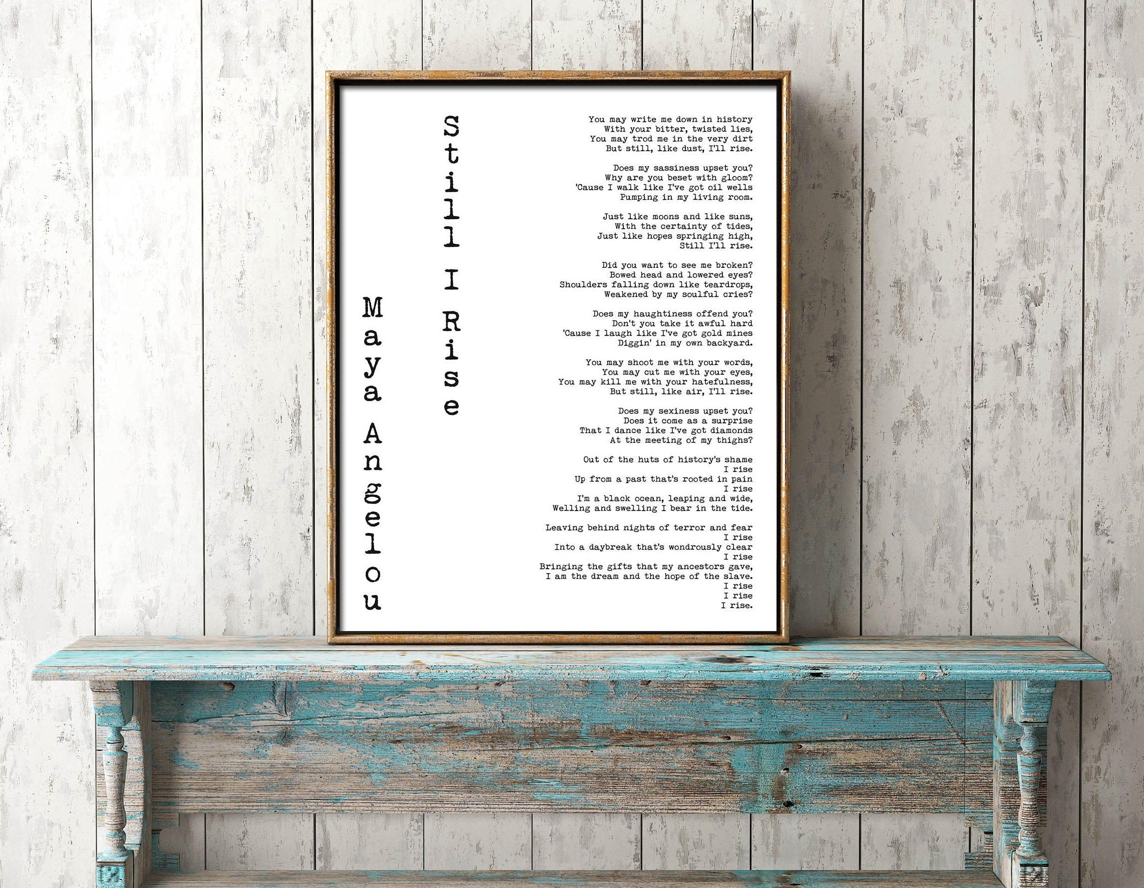 Still I Rise Maya Angelou Art Print, Female Bedroom Feminist Art Maya Angelou Poem Quote, Poetry Wall Art, Unframed and Framed Art