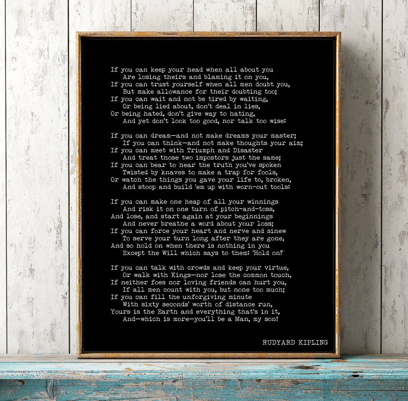 Rudyard Kipling Poem, If Poem Art Print in Black and White, Dorm Room Wall Print Inspirational Gift Unframed - BookQuoteDecor