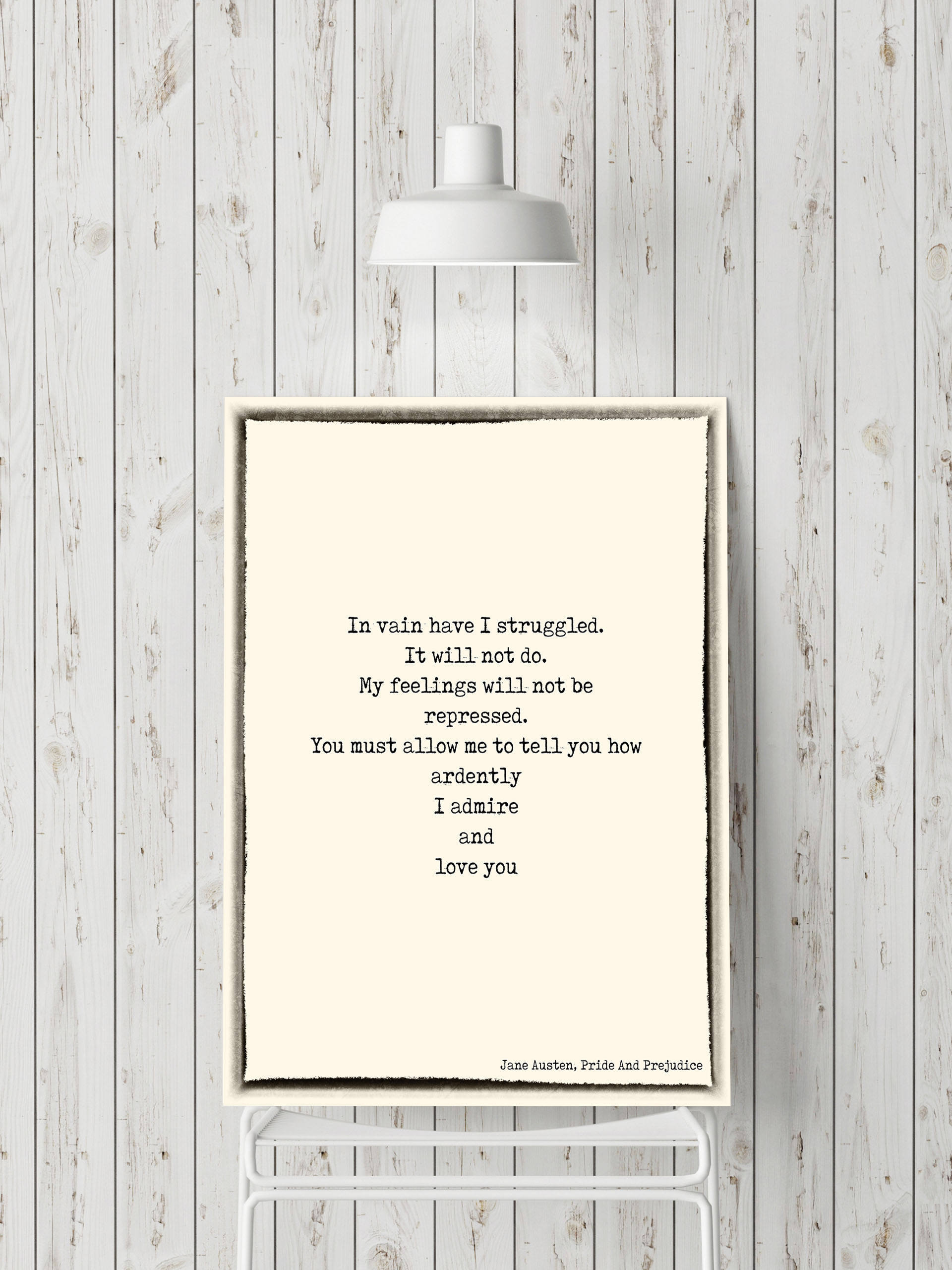 In Vain Jane Austen Quote Art, Pride and Prejudice Print unframed
