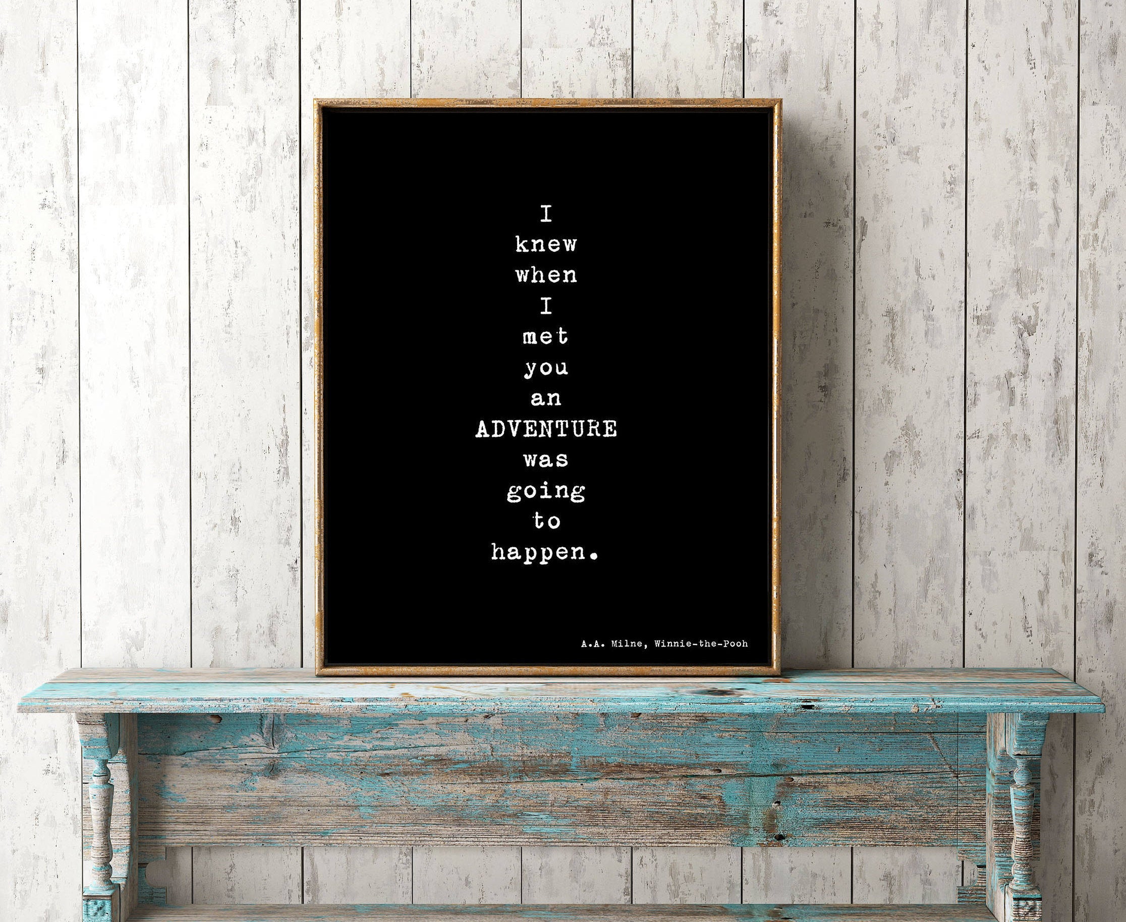 Winnie the Pooh Art Print, I Knew When I Met You Adventure Quote Wall Art in black & White Unframed - BookQuoteDecor