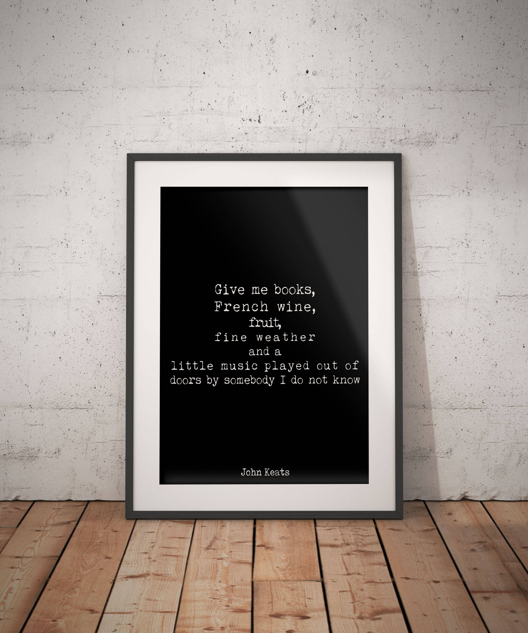 John Keats Give Me Books French Wine Quote Print Literary Poster In Black & White, Unframed Wall Art Prints for Kitchen or Dining Room Decor