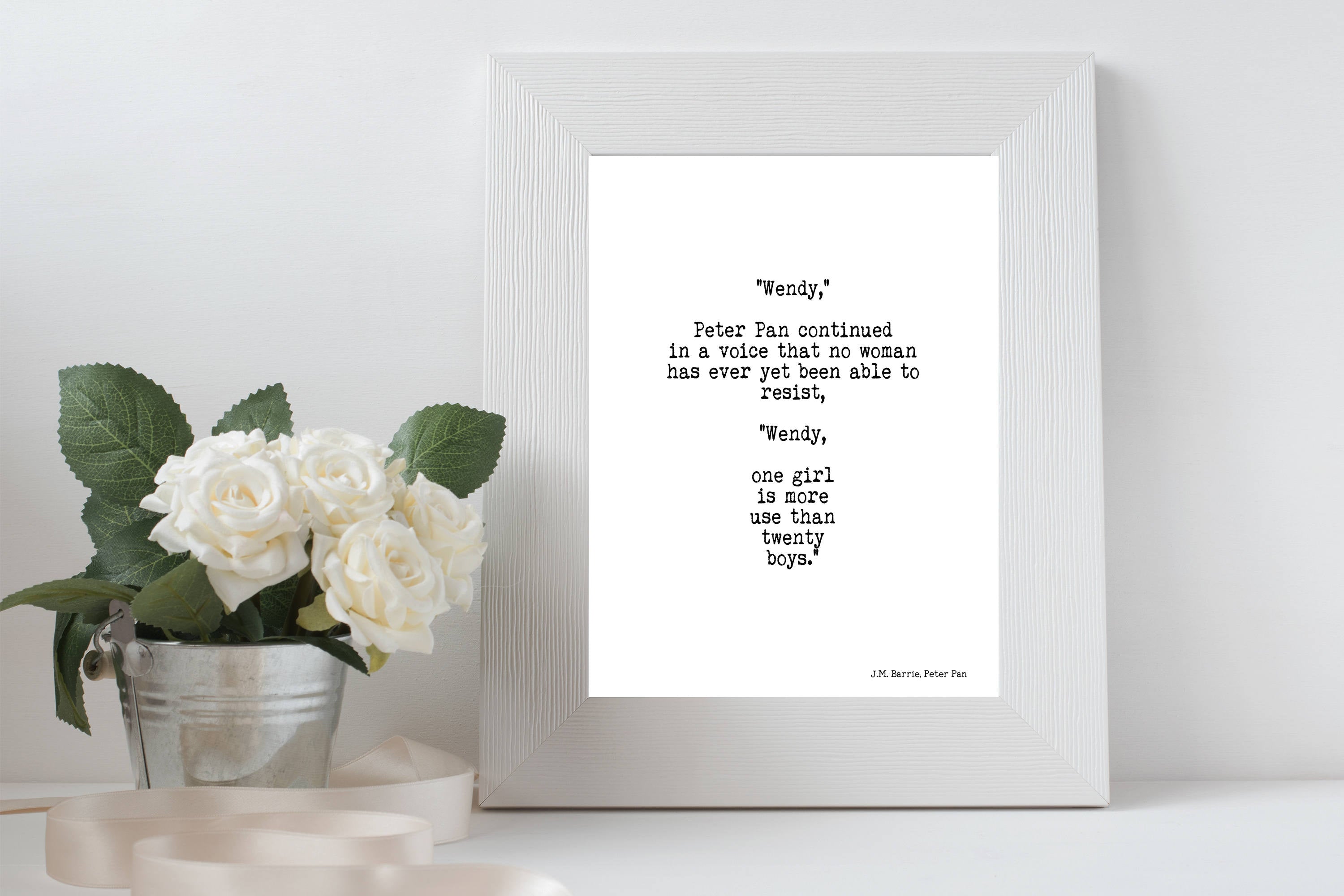 Peter Pan Quote Art Print, One Girl Is More Use Than Twenty Boys Girl Power Wall Art, Teen Room Decor, Unframed Print in Black And White - BookQuoteDecor