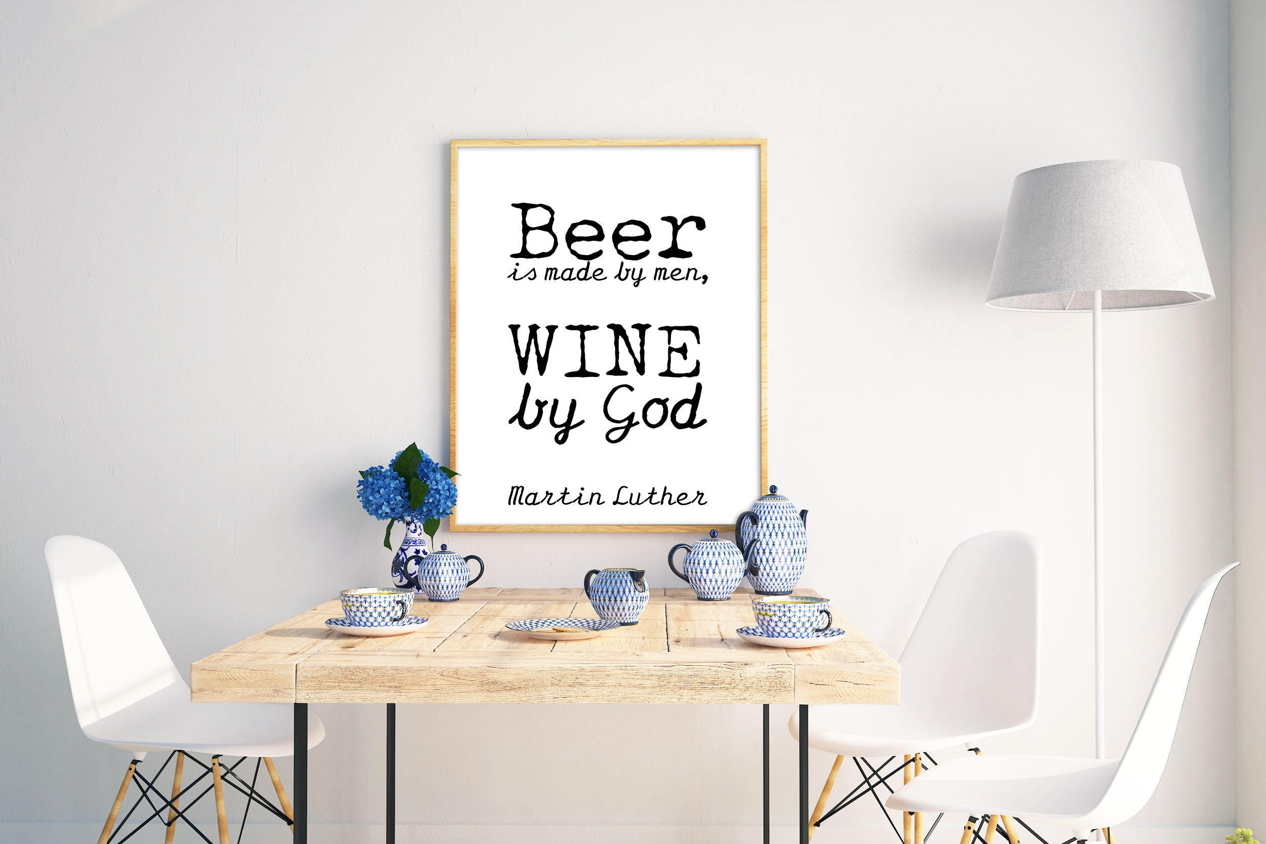 Martin Luther quote print for wine decor, beer is made by man wine by God quote poster print in black & white Unframed