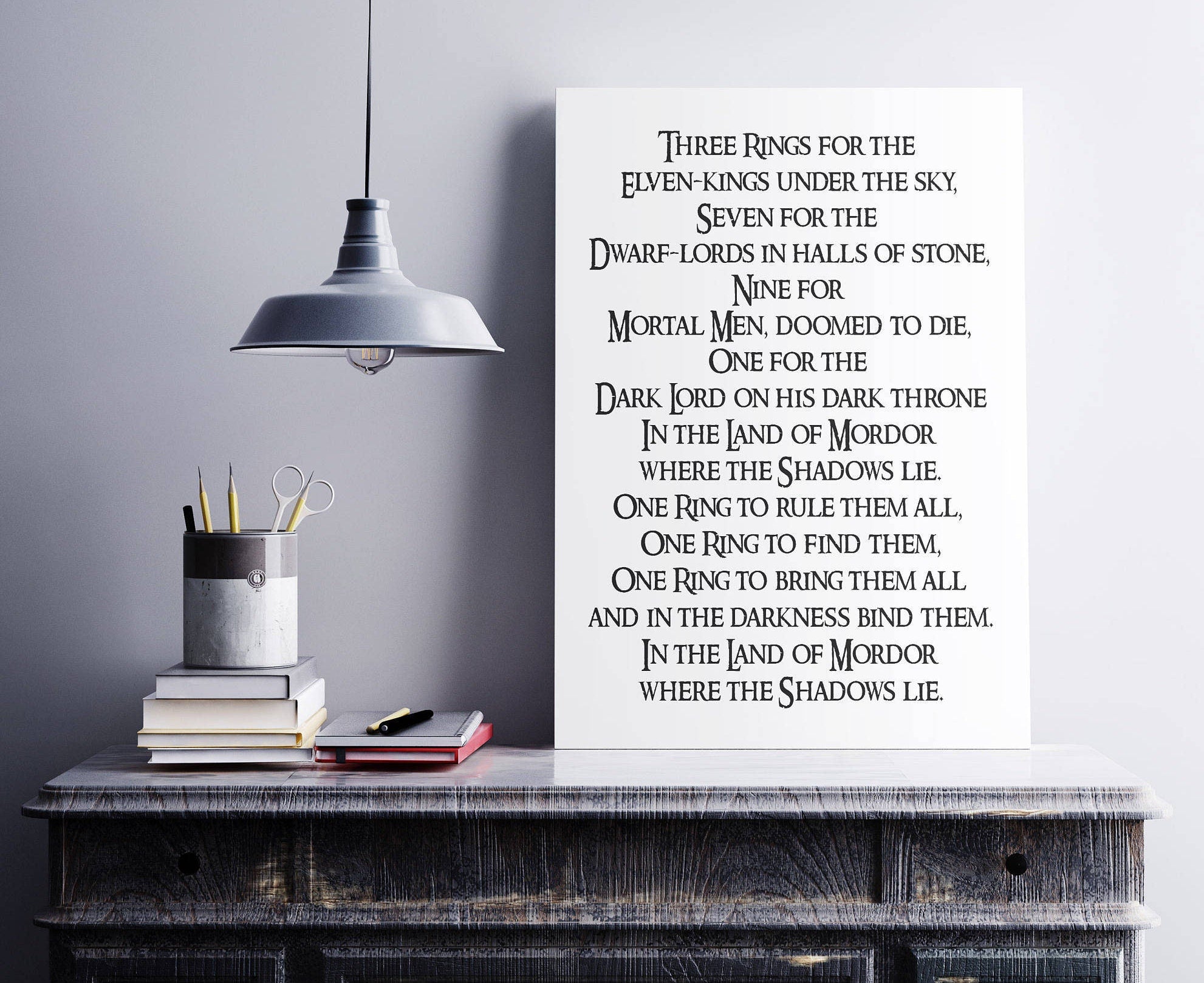 Lord of the Rings Art, Black & White Tolkien Quote Art, Minimalist Print, Three Rings for the Elven Kings Typography Print, LOTR First Lines