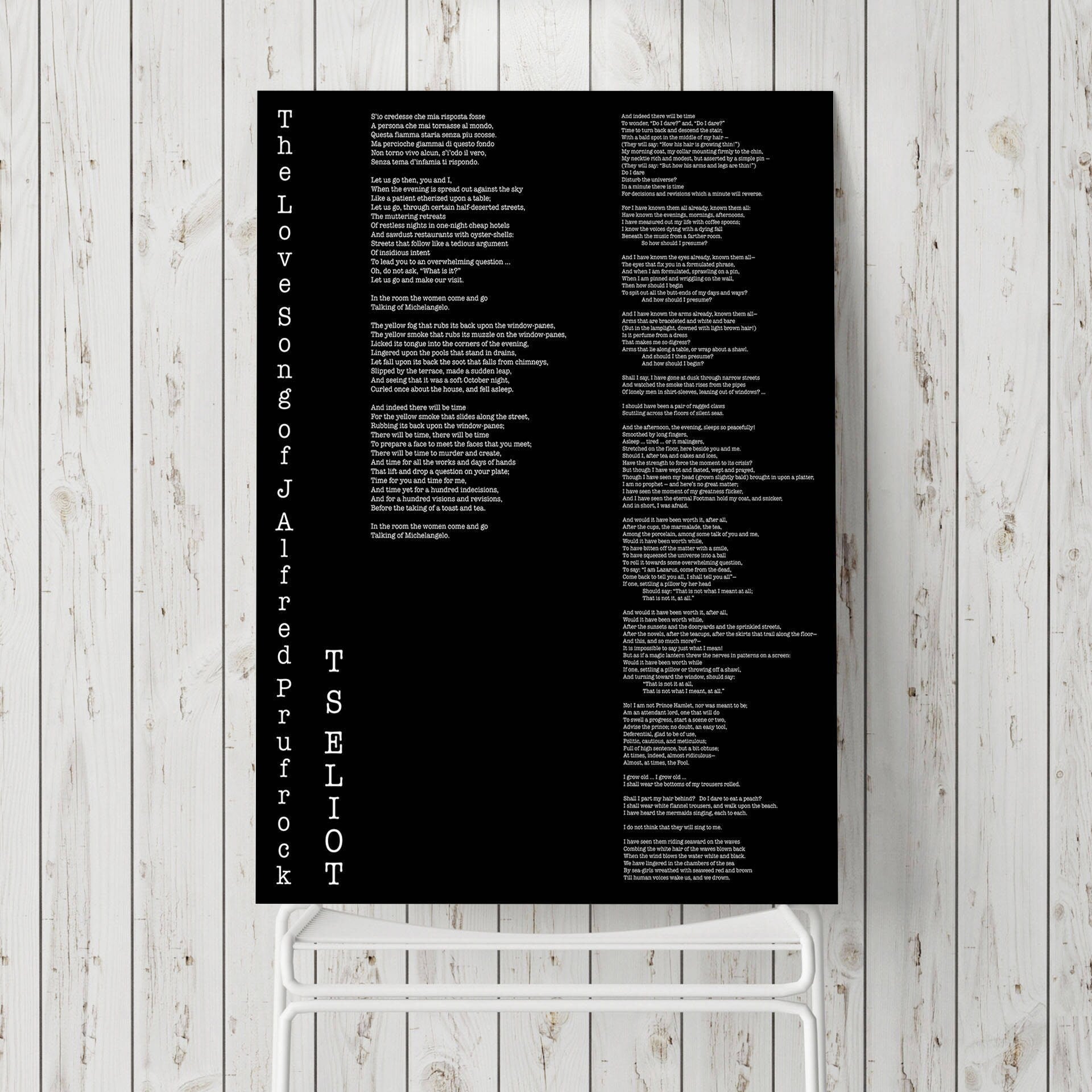 T.S. Eliot Love Song of J. Alfred Prufrock Wall Art Print, Poetry Quote Art Typography Poem Print