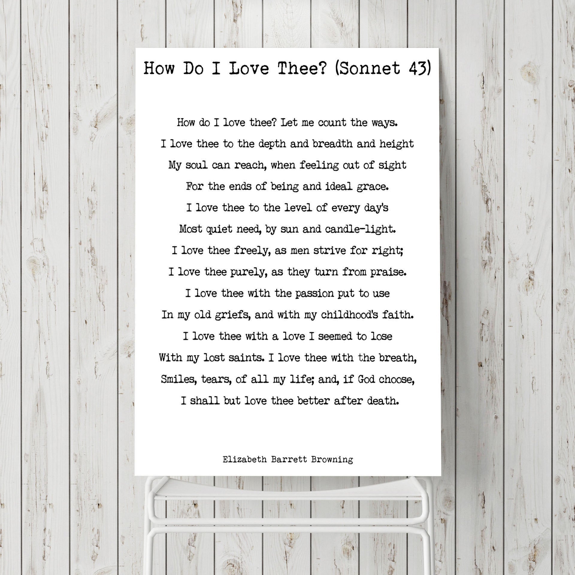 Wall Art Print Elizabeth Barrett Browning, How Do I Love Thee Poetry Quote Art, Unframed Quote Poem Print, Poetry Print Bedroom Wall Decor - BookQuoteDecor