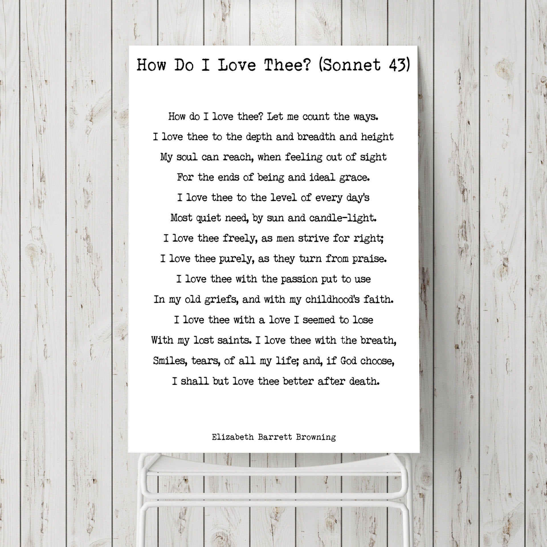 Elizabeth Barrett Browning, How Do I Love Thee unframed Wall Art Print