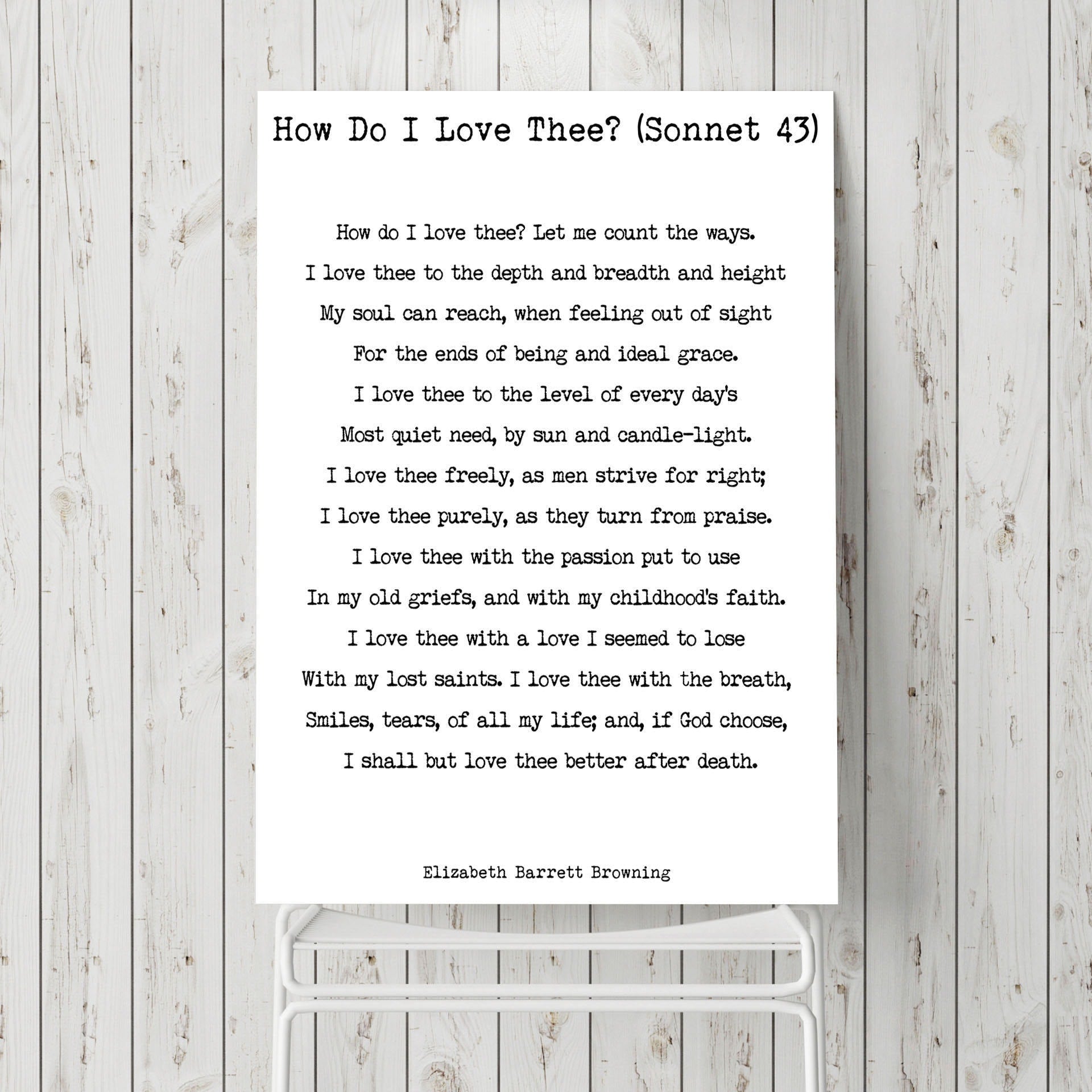 Wall Art Print Elizabeth Barrett Browning, How Do I Love Thee Poetry Quote Art