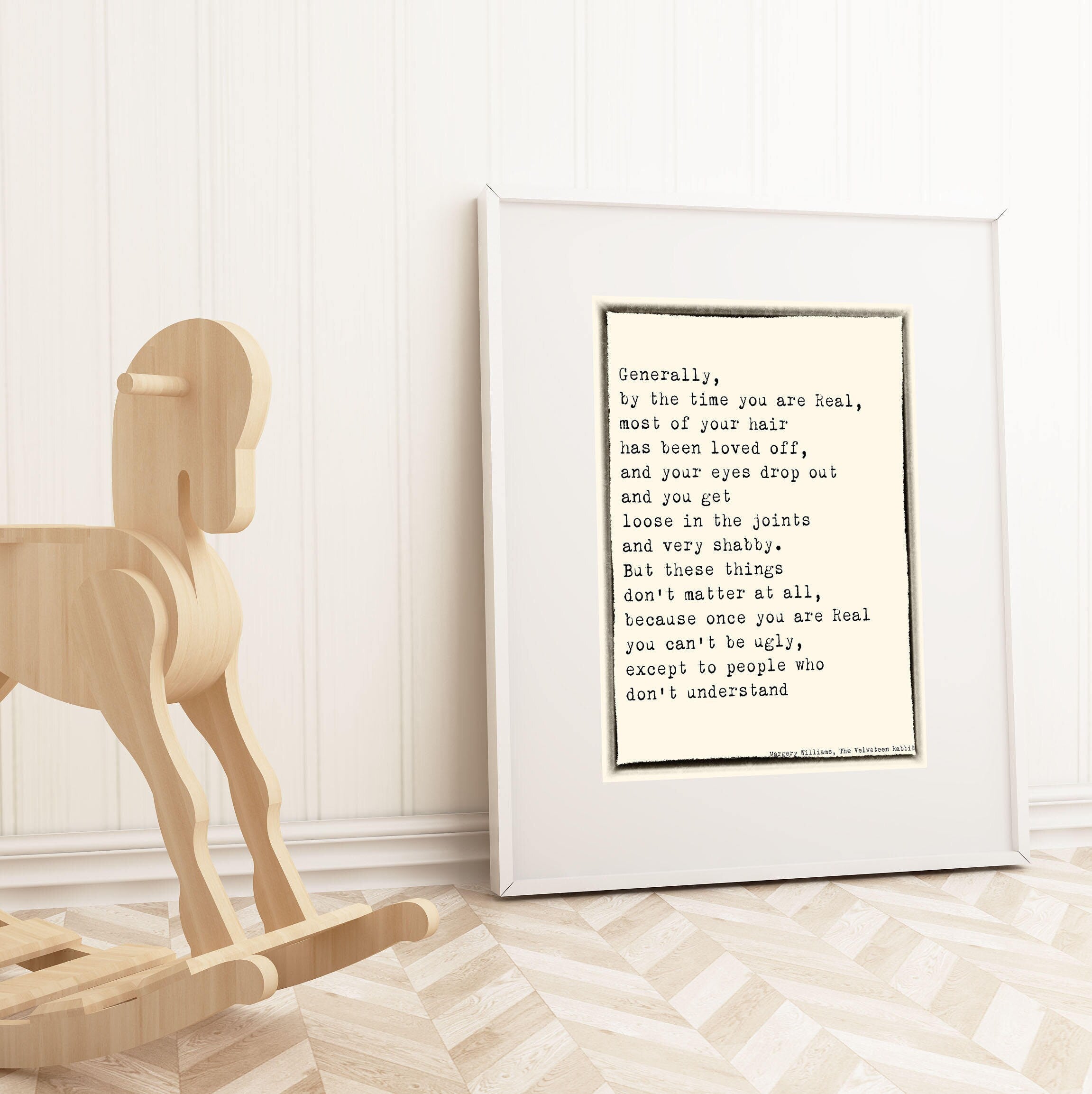 By the Time You Are Real Velveteen Rabbit Quote Print, Margery Williams Wall Art for  Nursery or Kids Room Decor