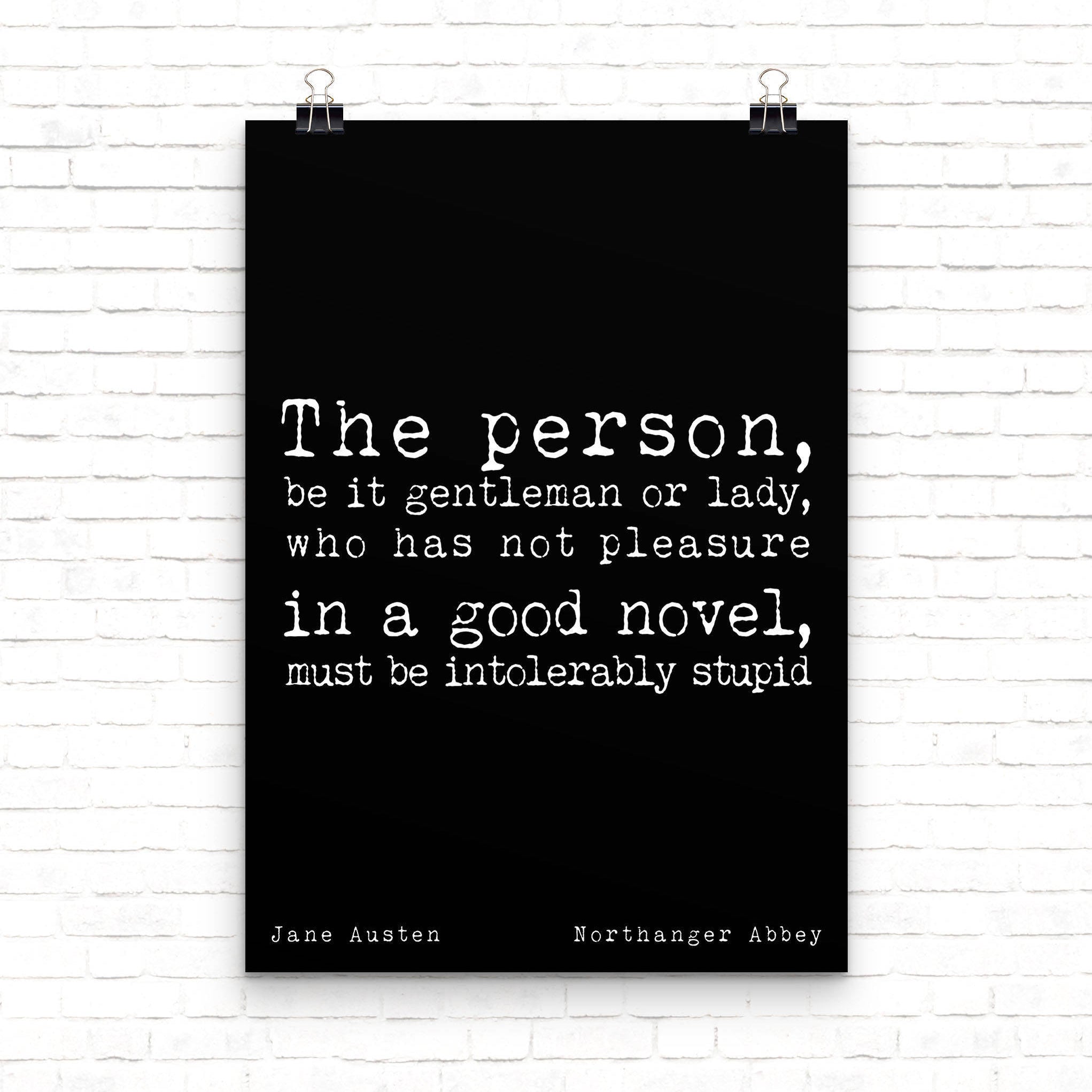 Jane Austen Art Print Pleasure in a Good Novel - BookQuoteDecor