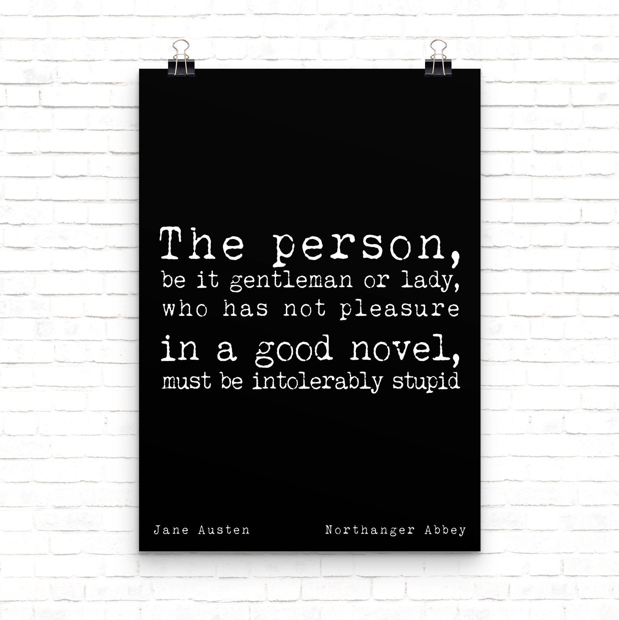 Jane Austen Art Print Pleasure in a Good Novel - BookQuoteDecor