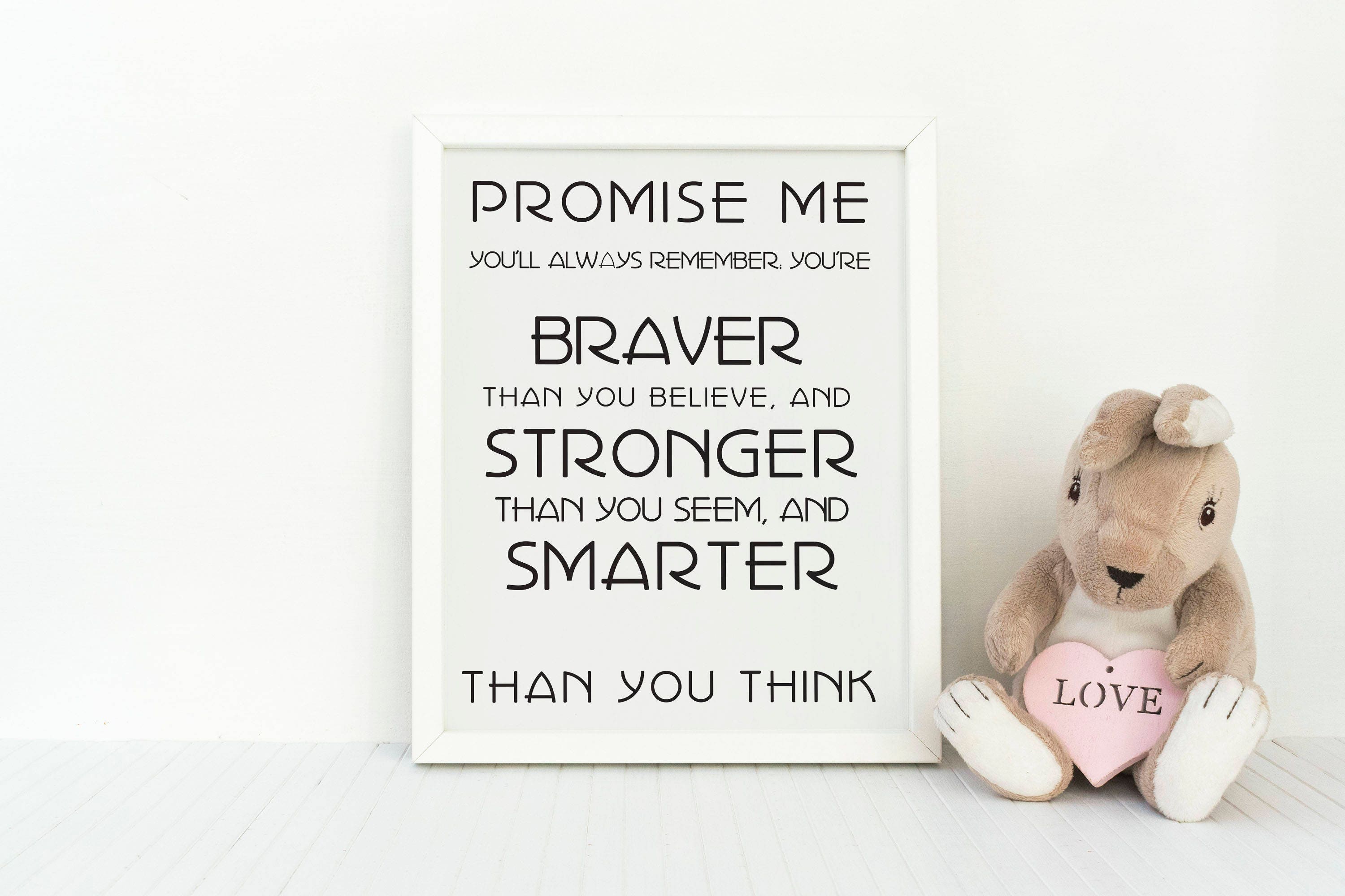 Promise Me Braver Stronger Smarter Winnie The Pooh Art Print, AA Milne Quote Unframed Inspirational Poster