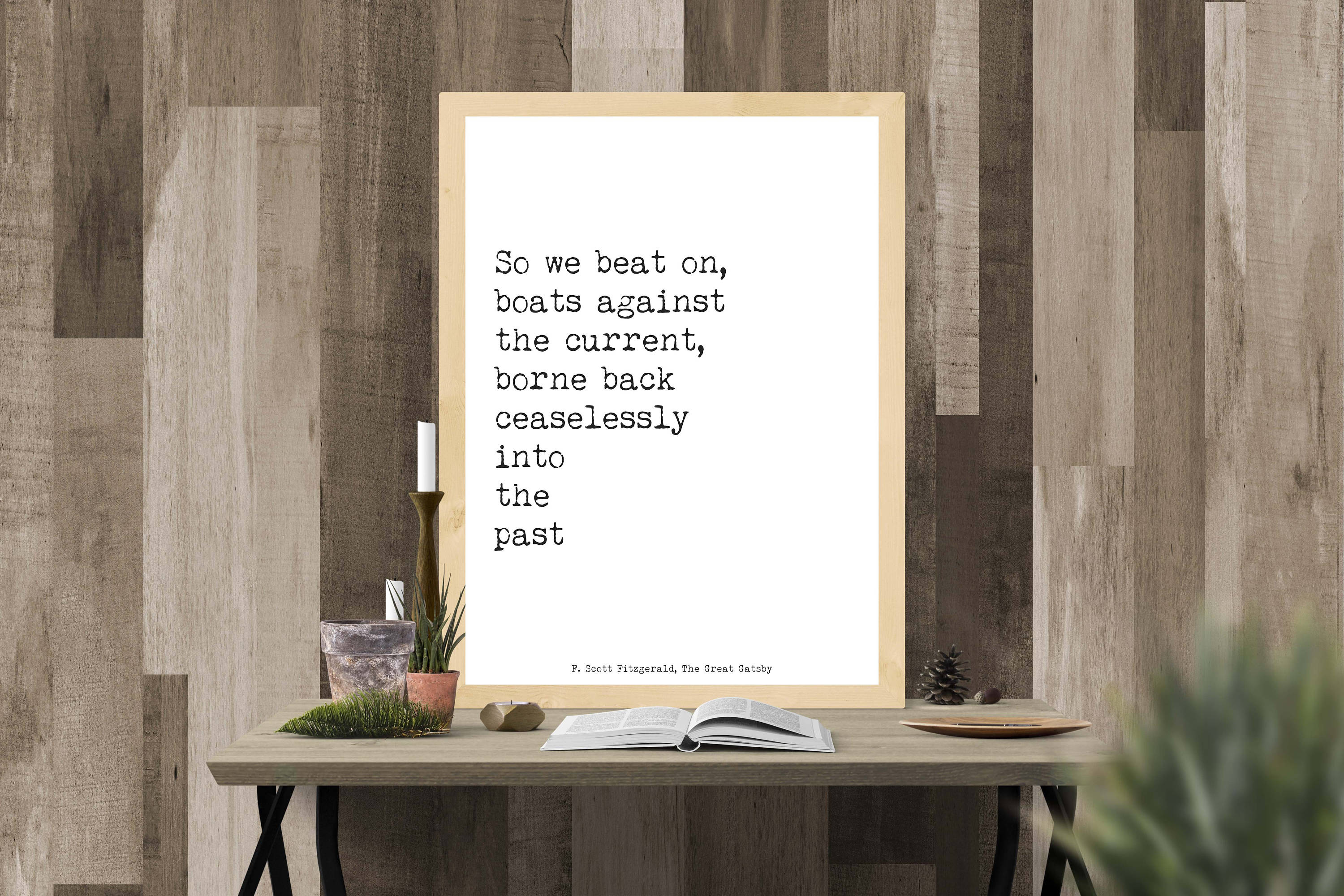 Inspirational Print F Scott Fitzgerald Boats Against The Current Great Gatsby Quote, Unframed & Framed Minimalist Artwork