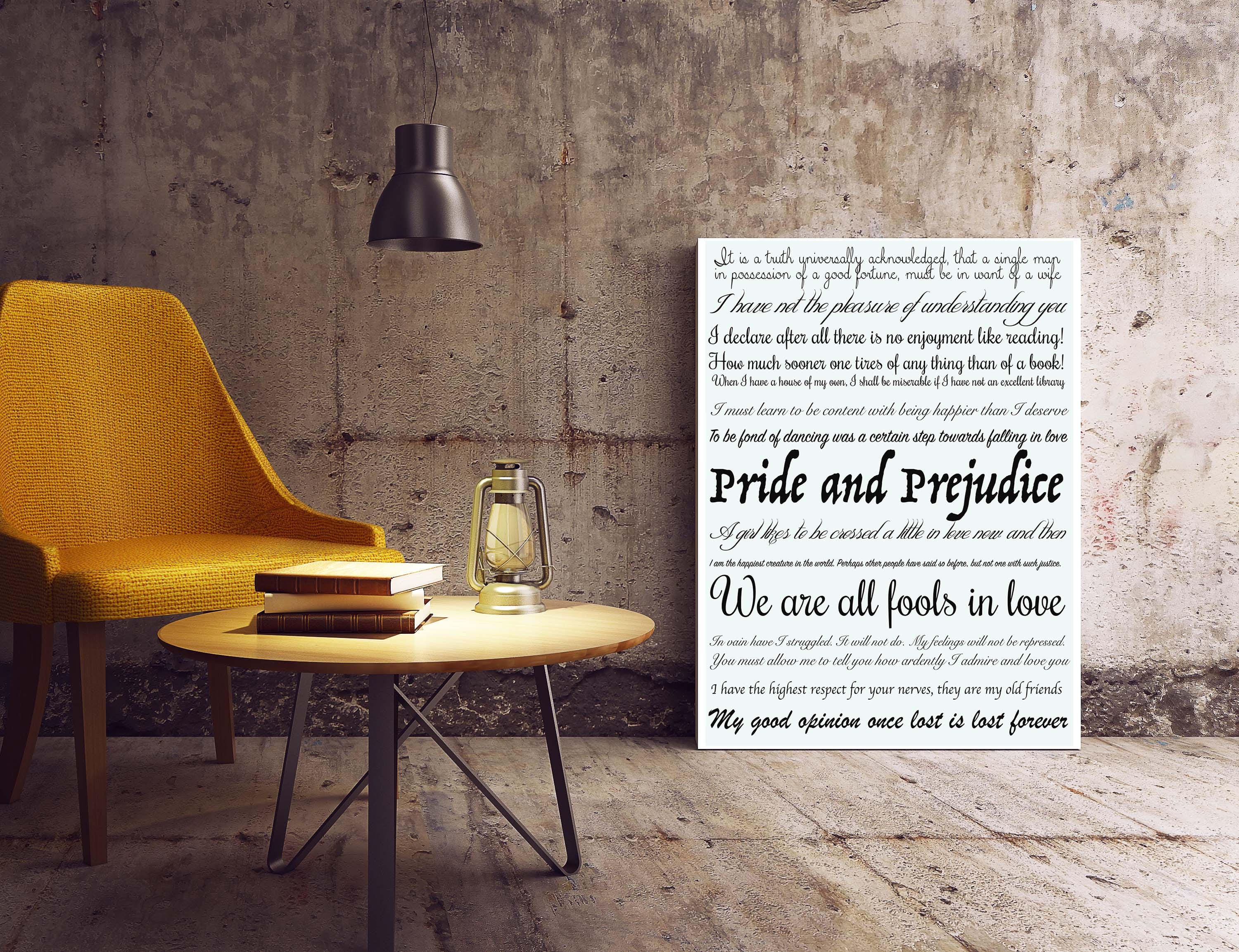 Pride and Prejudice Quotes Print, Unframed High Quality Jane Austen Art Print in Black & White