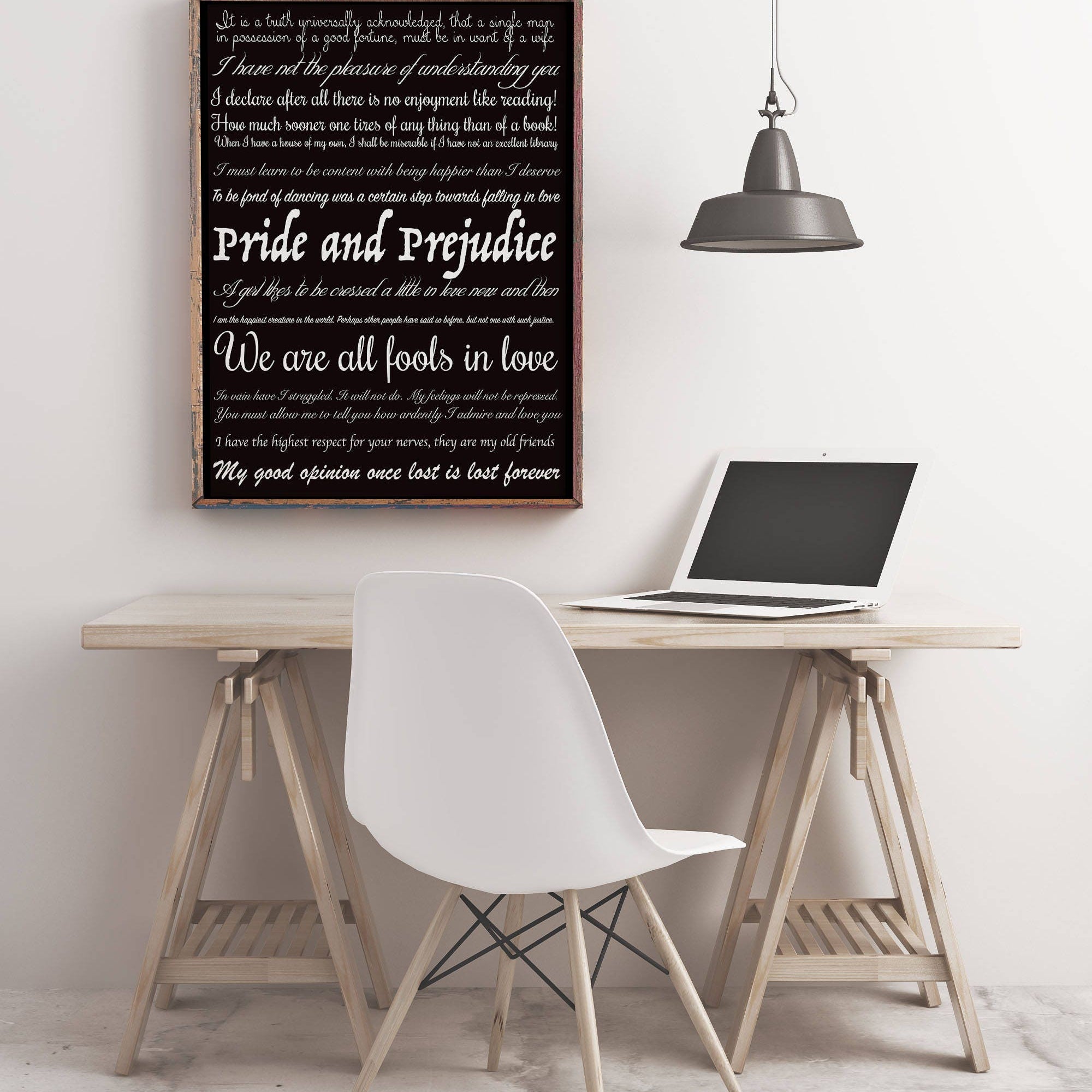 Pride and Prejudice Quotes Print, Unframed High Quality Jane Austen Art Print in Black & White