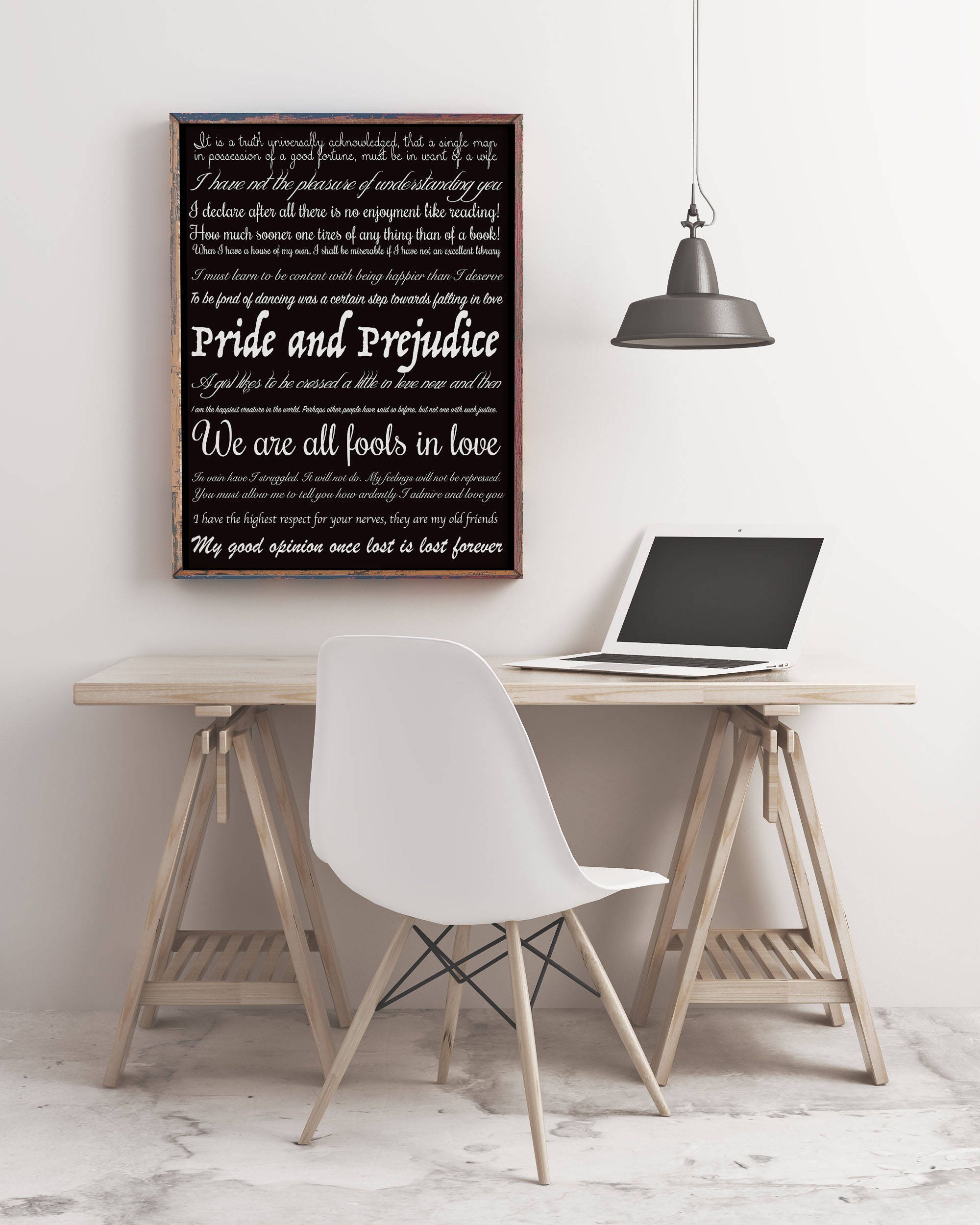 Pride and Prejudice Quotes Print, Unframed High Quality Jane Austen Art Print in Black & White