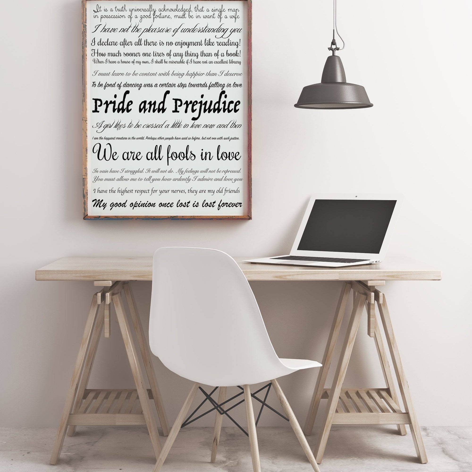 Pride and Prejudice Quotes Print, Unframed High Quality Jane Austen Art Print in Black & White