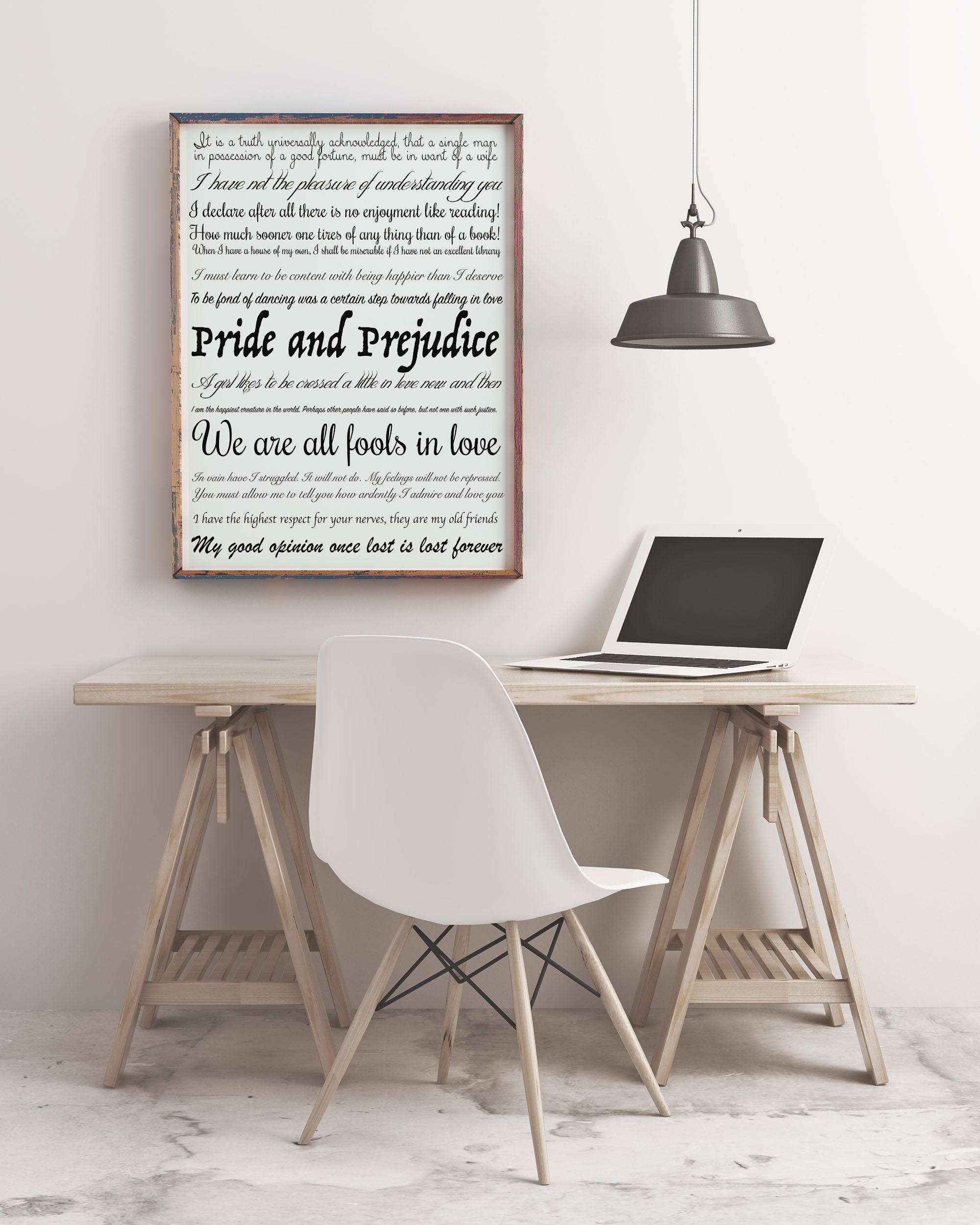 Pride and Prejudice Quotes Print, Unframed High Quality Jane Austen Art Print in Black & White
