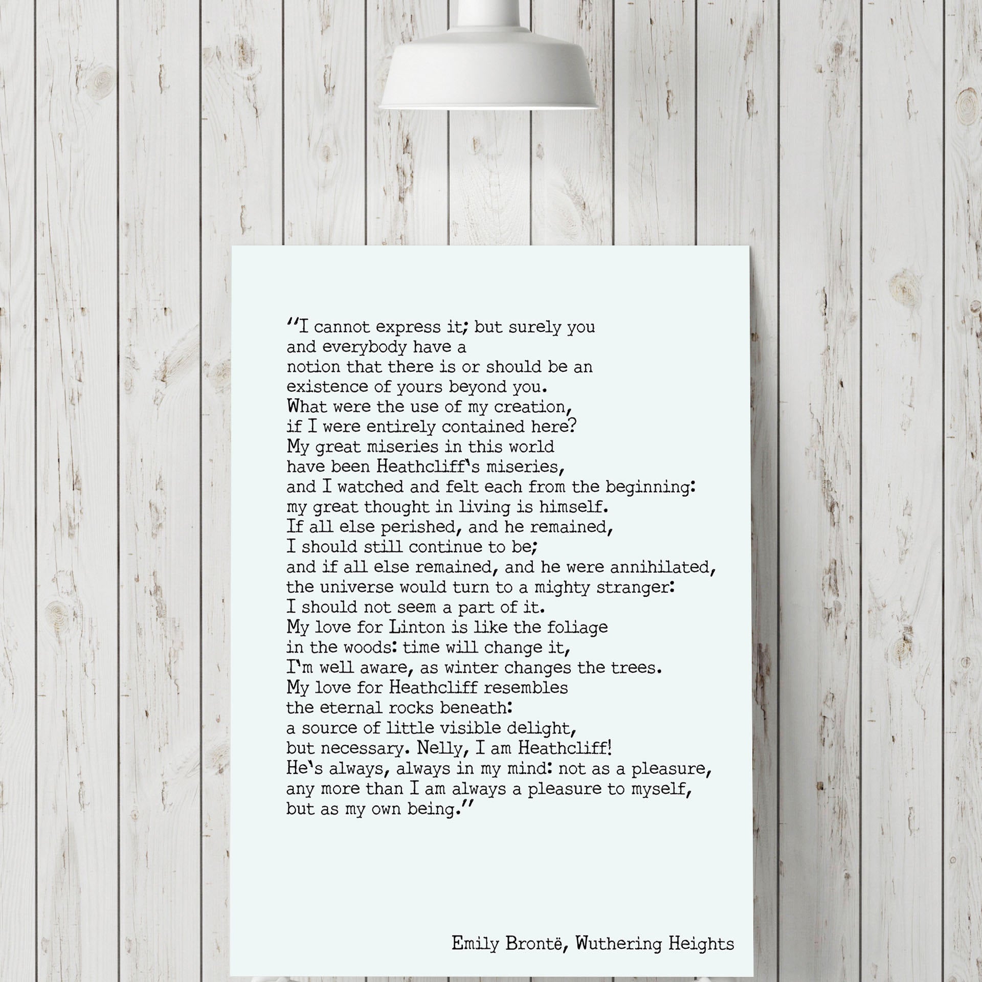 Wuthering Heights Print, Emily Bronte Living Room Decor, Romantic Book Quote Typography Wall Decor, My Love for Heathcliff Unframed Print - BookQuoteDecor